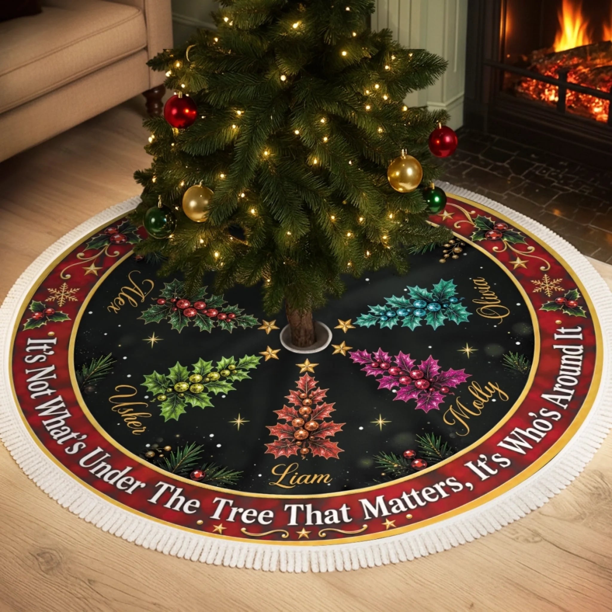 Custom Tree Skirt, Personalized Family Christmas Gift for Mom, Dad, Brother or Sister