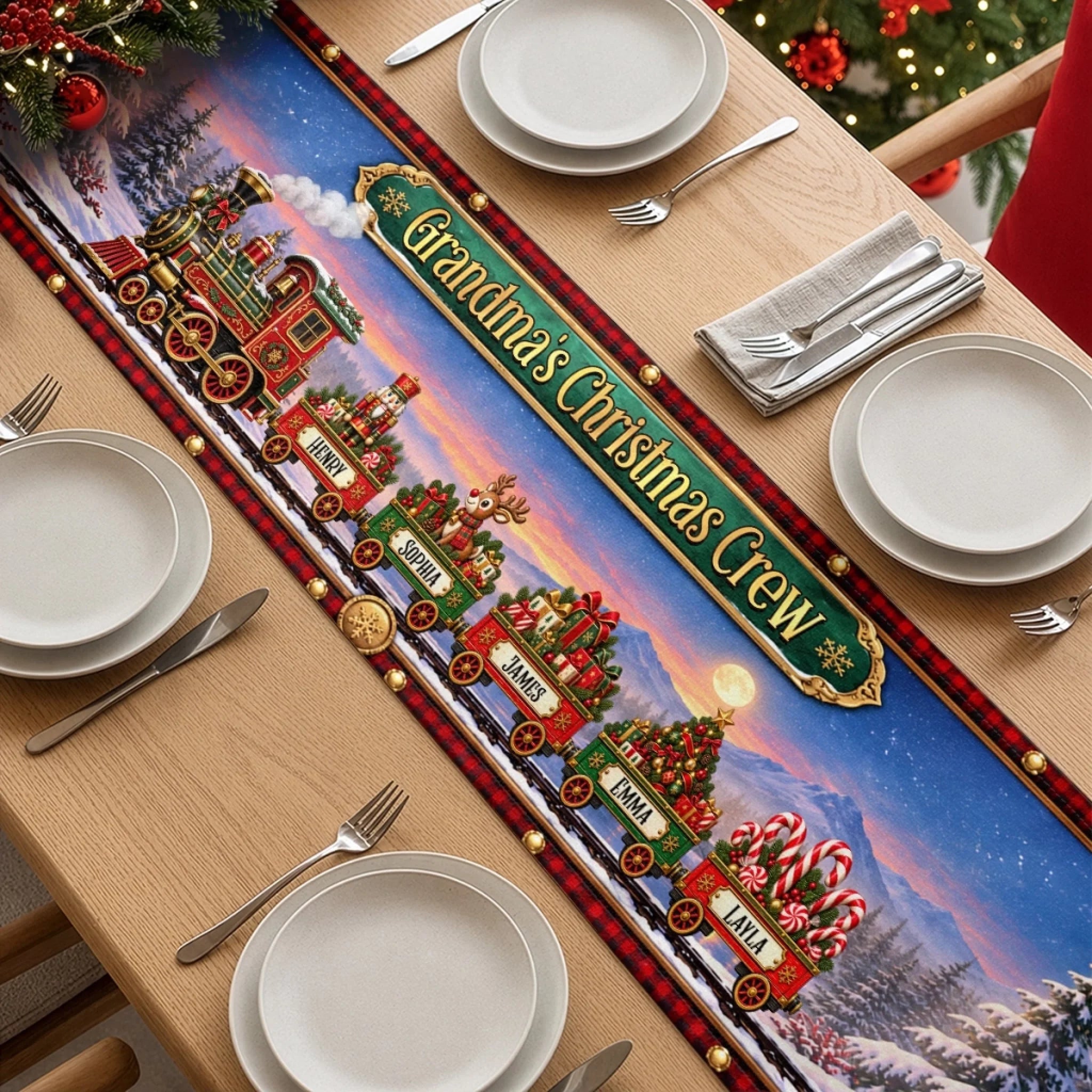 Custom Personalized Table Runner for Grandma and Grandpa, Christmas or Birthday Gift, Cozy Season Happiest Crew