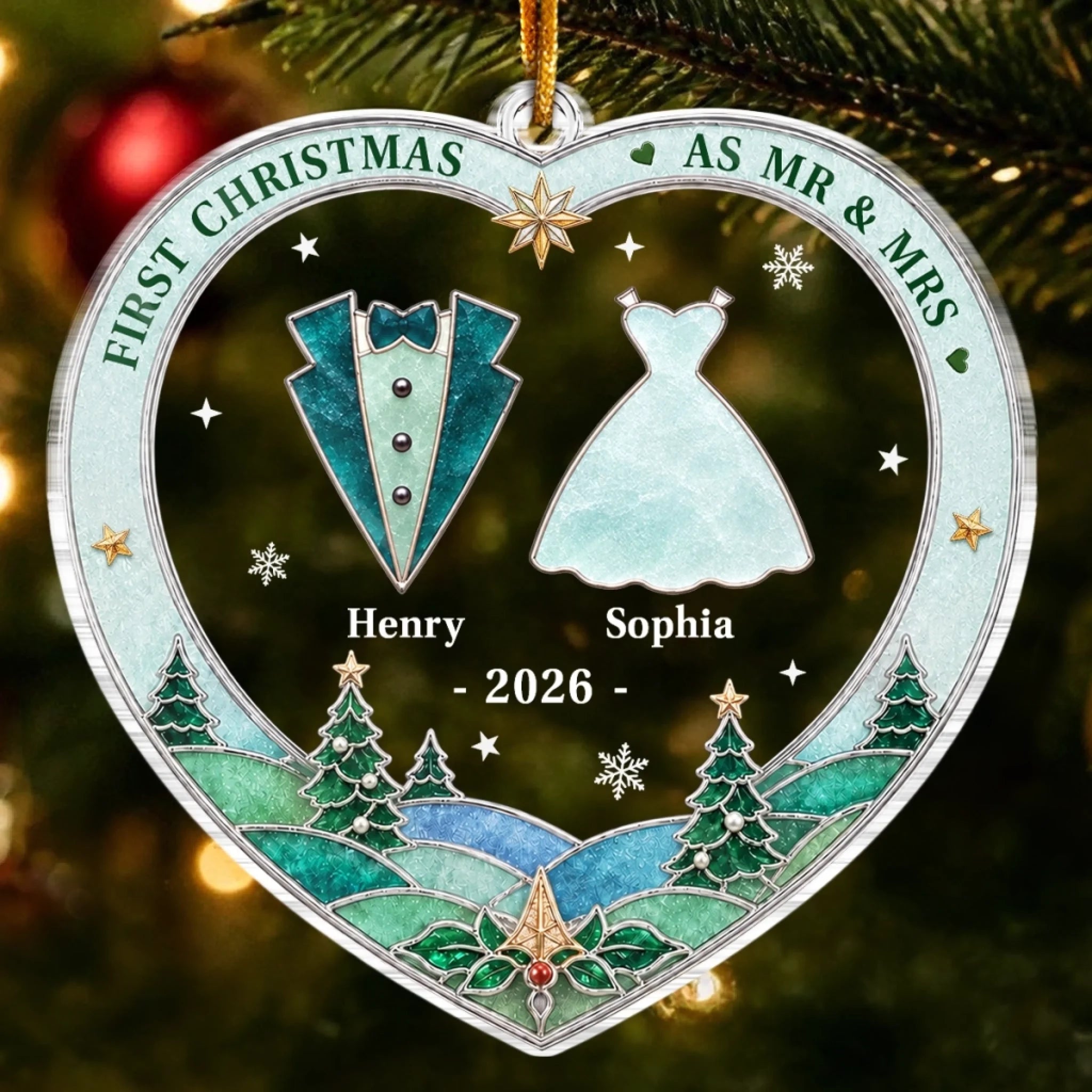 Custom First Christmas Acrylic Ornament, Personalized Newlywed Anniversary Gift for Husband and Wife