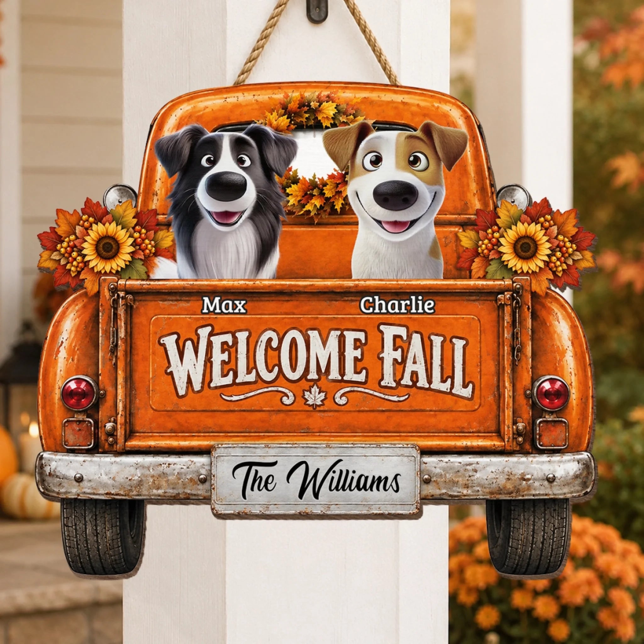 Custom Wood Sign Personalized Gift for Dog Cat Lovers, Dog Mom Dad and Cat Owners - Autumn Roads Happy Paws