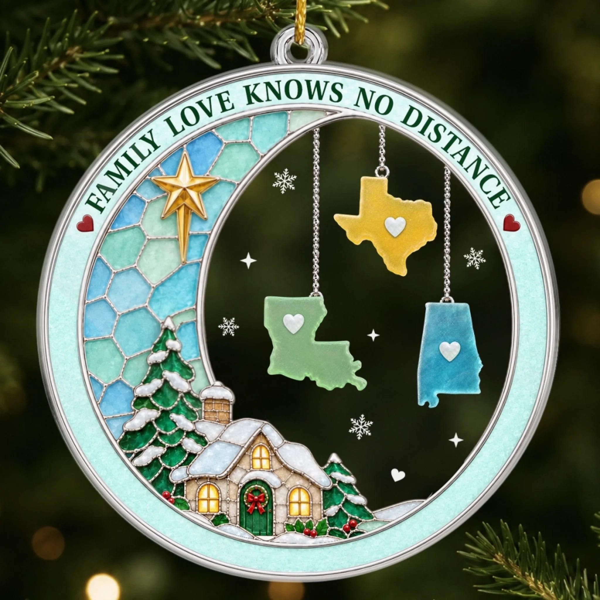 Custom Long Distance Acrylic Ornament Personalized Heart to Heart Christmas Gift for Mom Dad Siblings