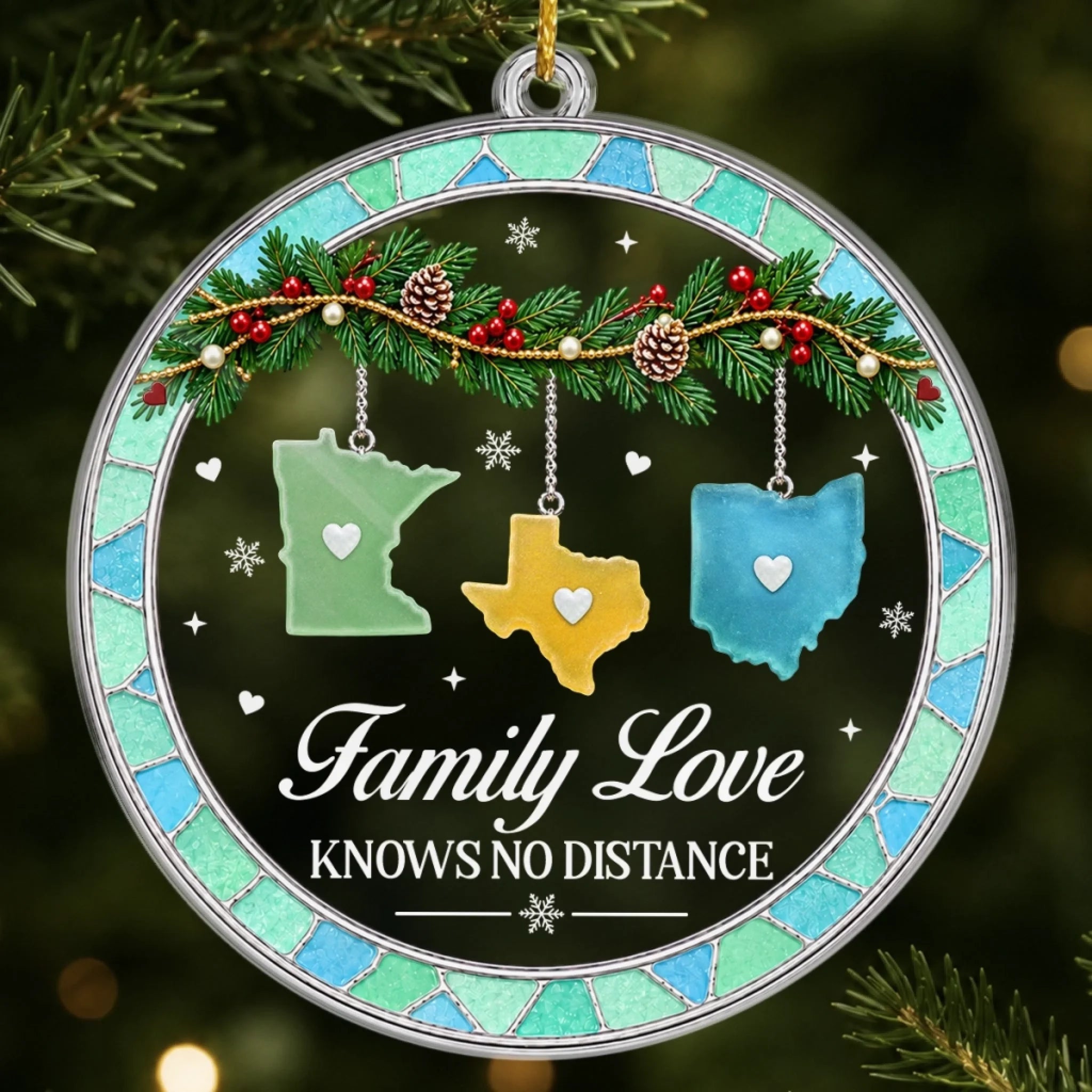 Custom Long Distance Acrylic Ornament, Personalized Christmas Birthday Gift for Mom Dad and Family
