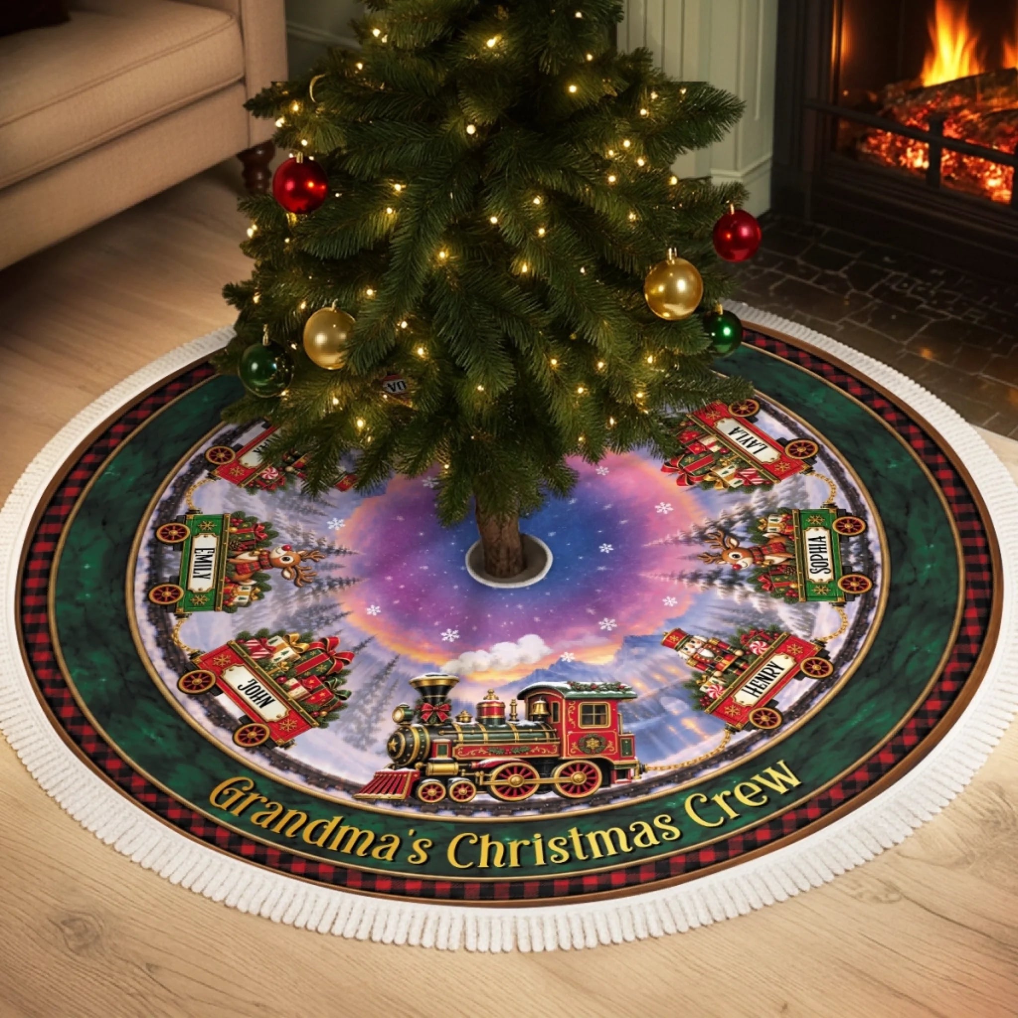Custom Tree Skirt Personalized Christmas Gift for Grandma and Grandpa All Aboard for Christmas