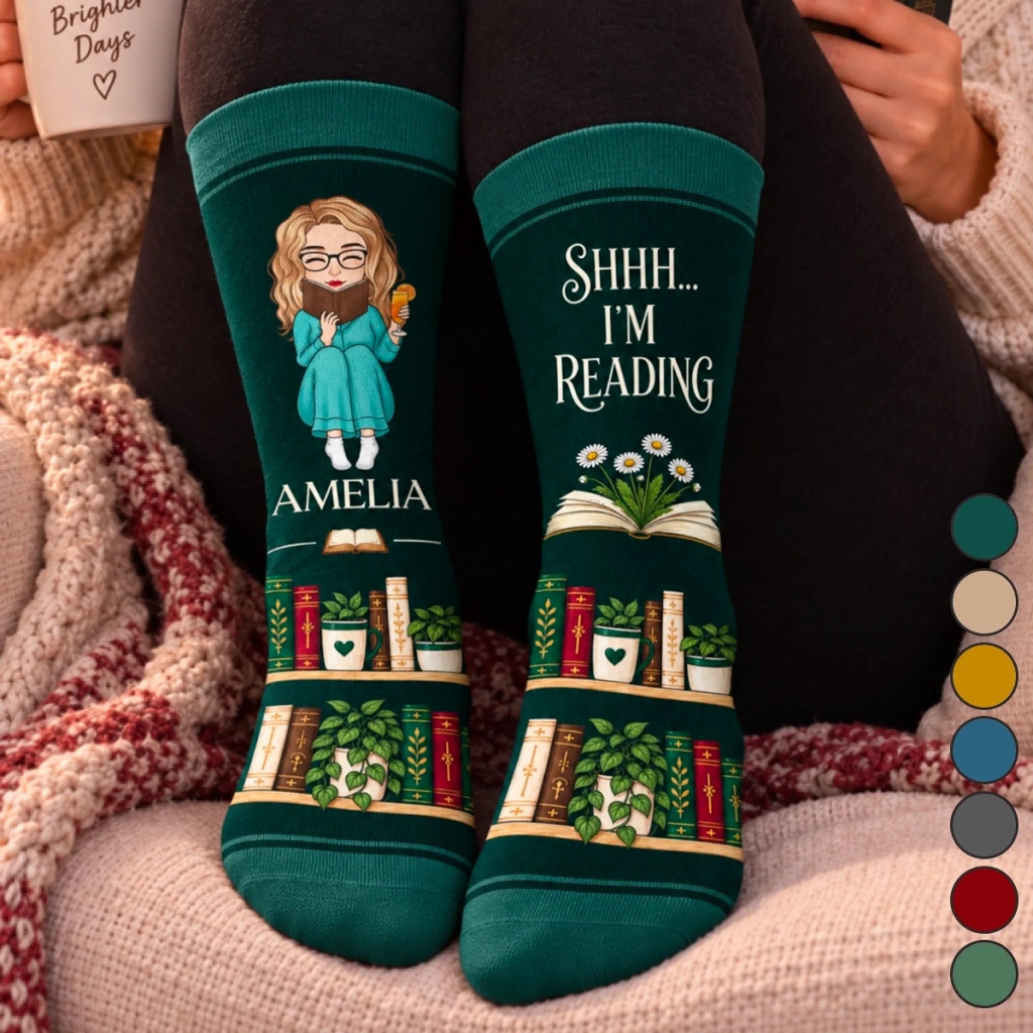 Custom Shh I'm Reading Crew Socks Personalized Bookish Gift for Book Lovers, Readers and Bookworms