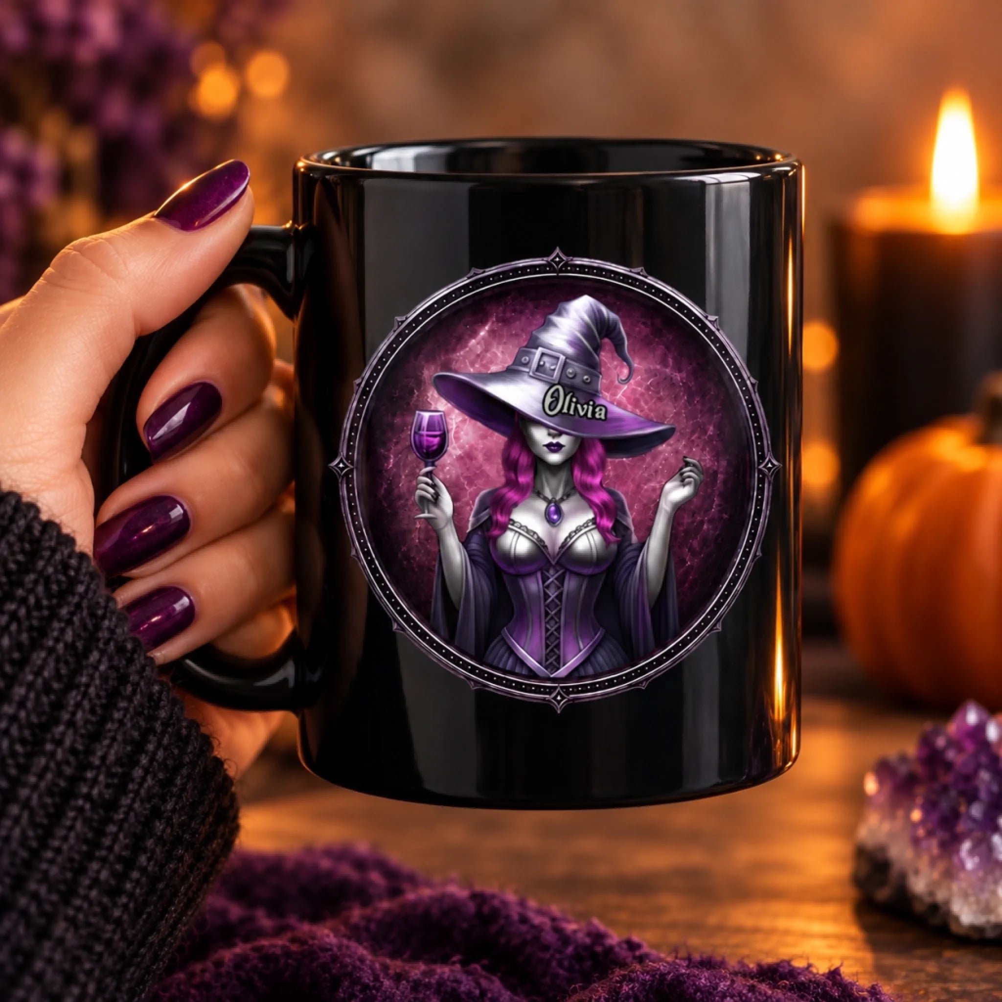 Custom Witchy Black Mug, Personalized Halloween Gift for Witch, Wife, Daughter, Sister or Mom