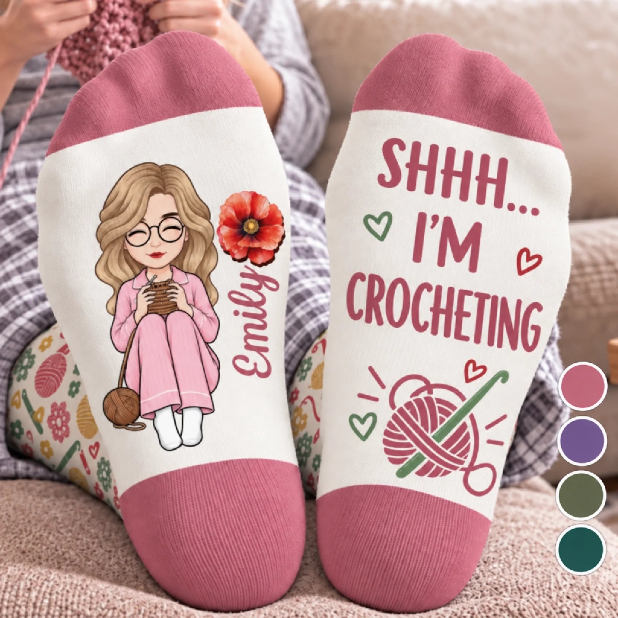 Custom Yarn Crew Socks, Personalized Born to Knit Gift for Crochet and Knitting Lovers