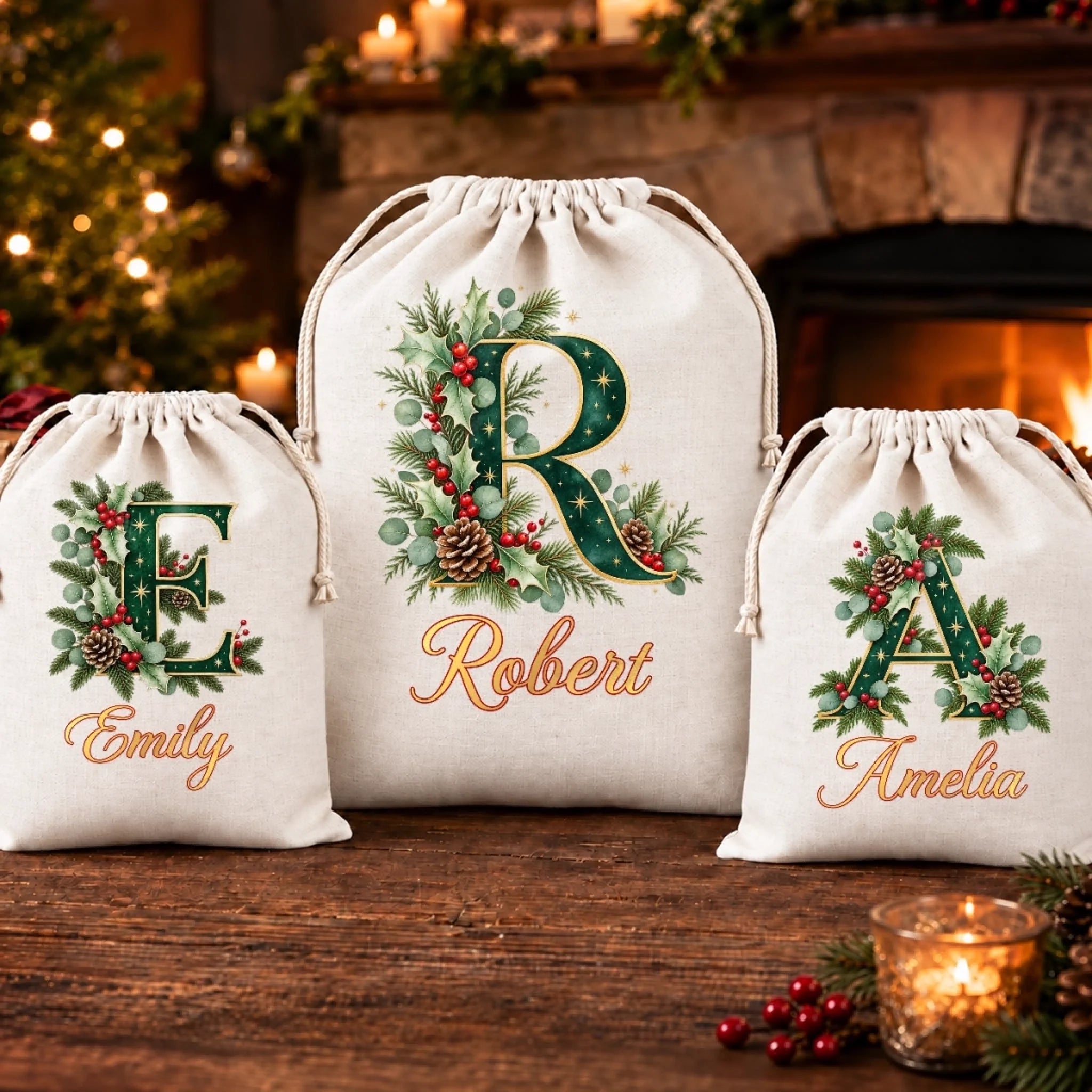 Custom Drawstring Gift Bag Personalized Christmas or Birthday Gift Wrap for Family