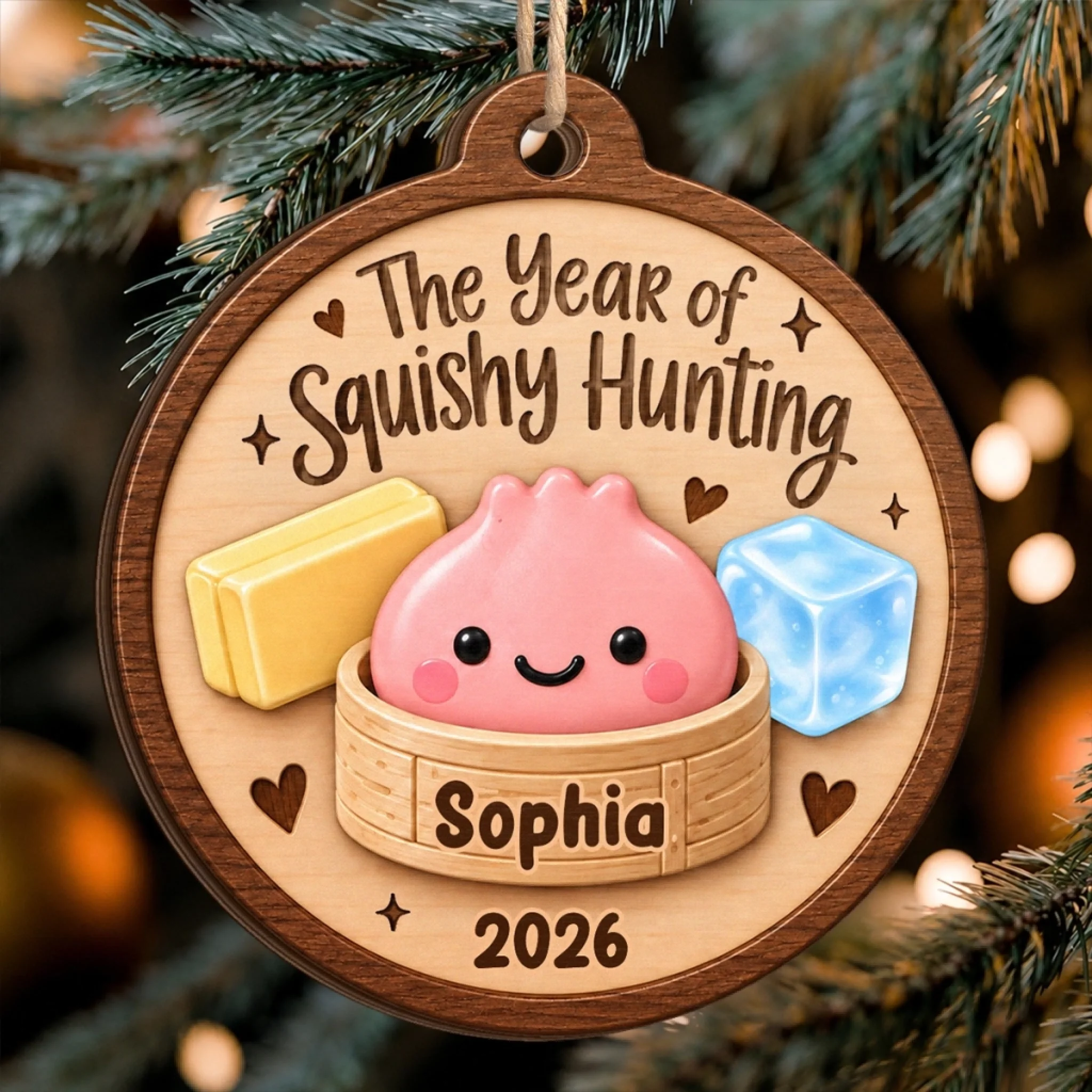Custom Squishy Wooden Ornament Personalized Christmas or Birthday Gift for Kids