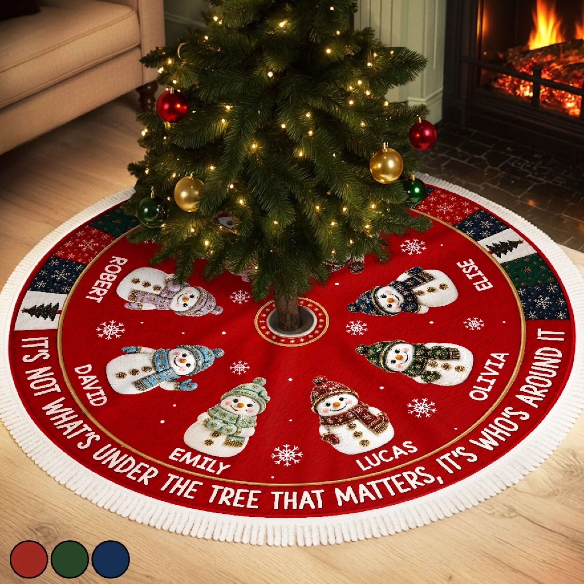 Custom Snowman Tree Skirt Personalized Christmas Gift for Mom Dad Brother Sister