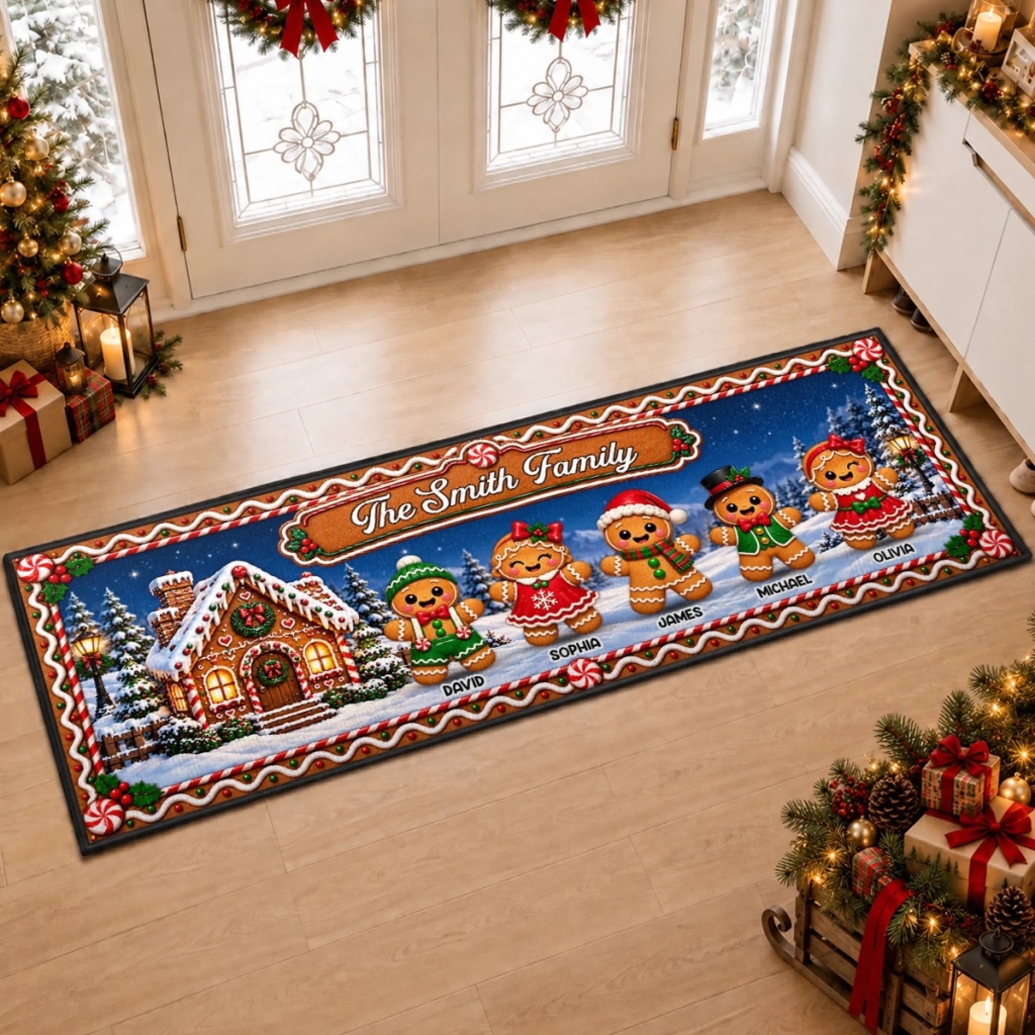 Custom Gingerbread Runner Rug, Personalized Baking Memories Christmas Gift for Grandma and Grandpa