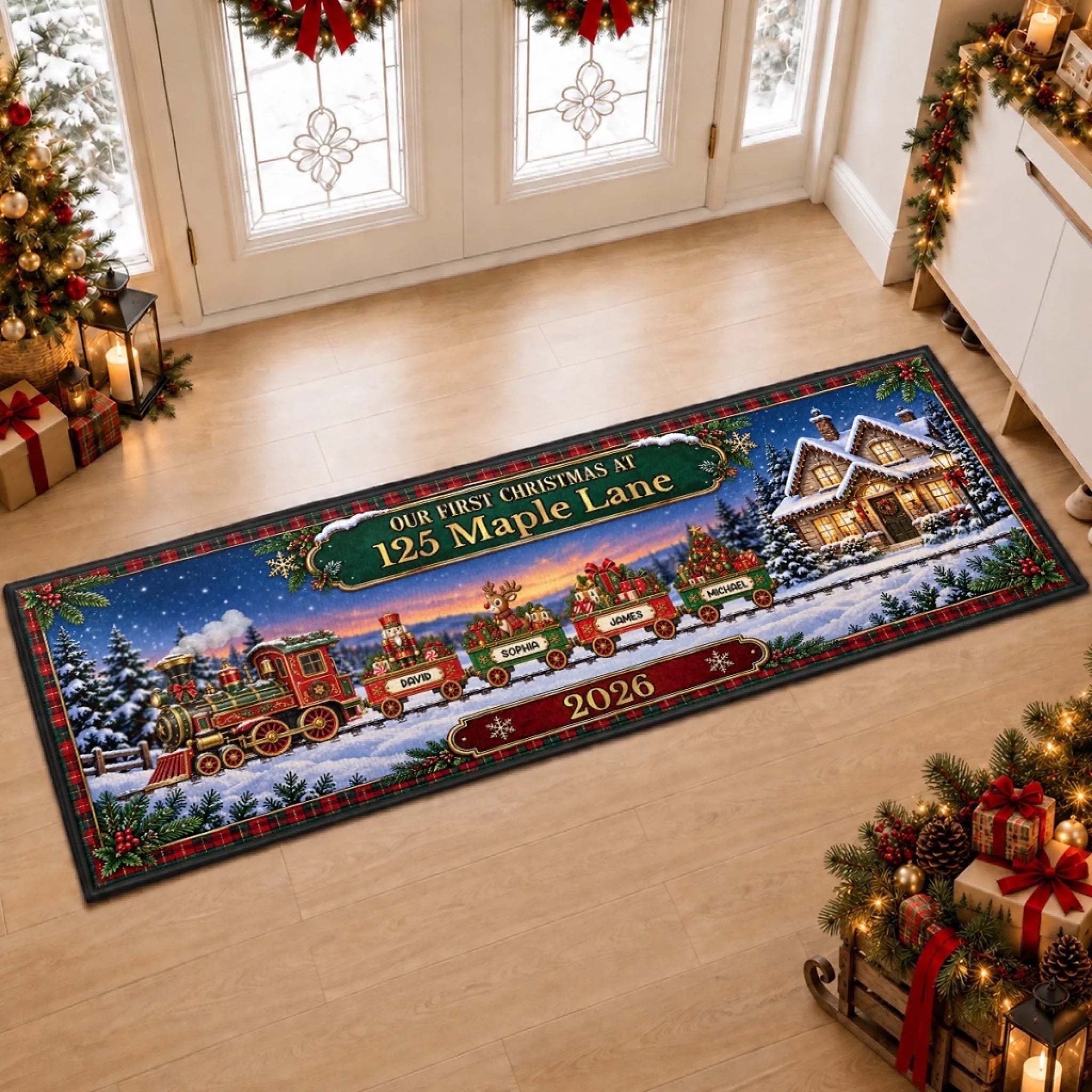 Custom First Christmas Runner Rug, Personalized Where Our Story Begins Gift for Mom Dad Siblings