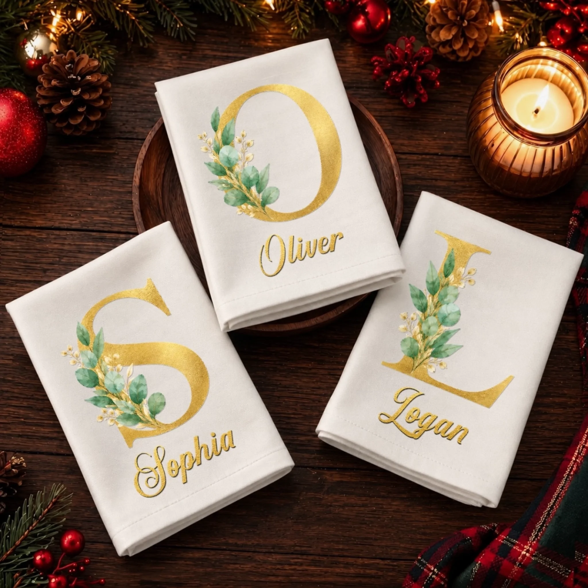 Personalized Cotton Napkin Custom Christmas or Birthday Gift for Mom Dad Brother Sister Holiday Decor