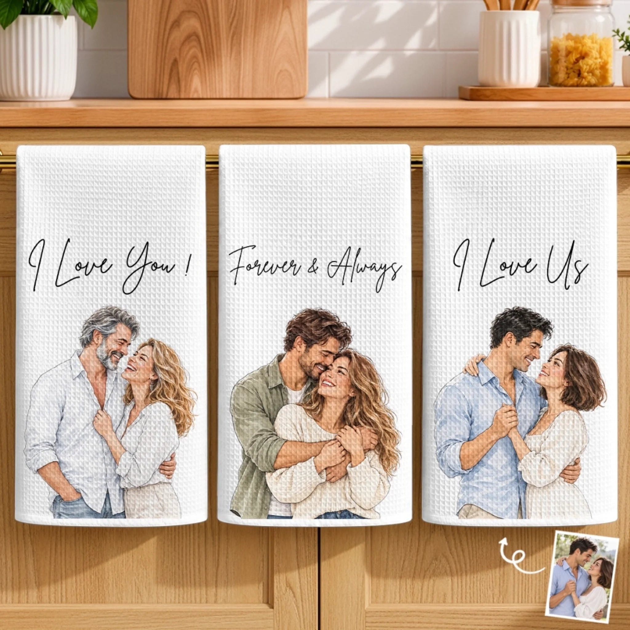 Custom Photo Kitchen Towel Personalized Anniversary Wedding Gift for Husband and Wife