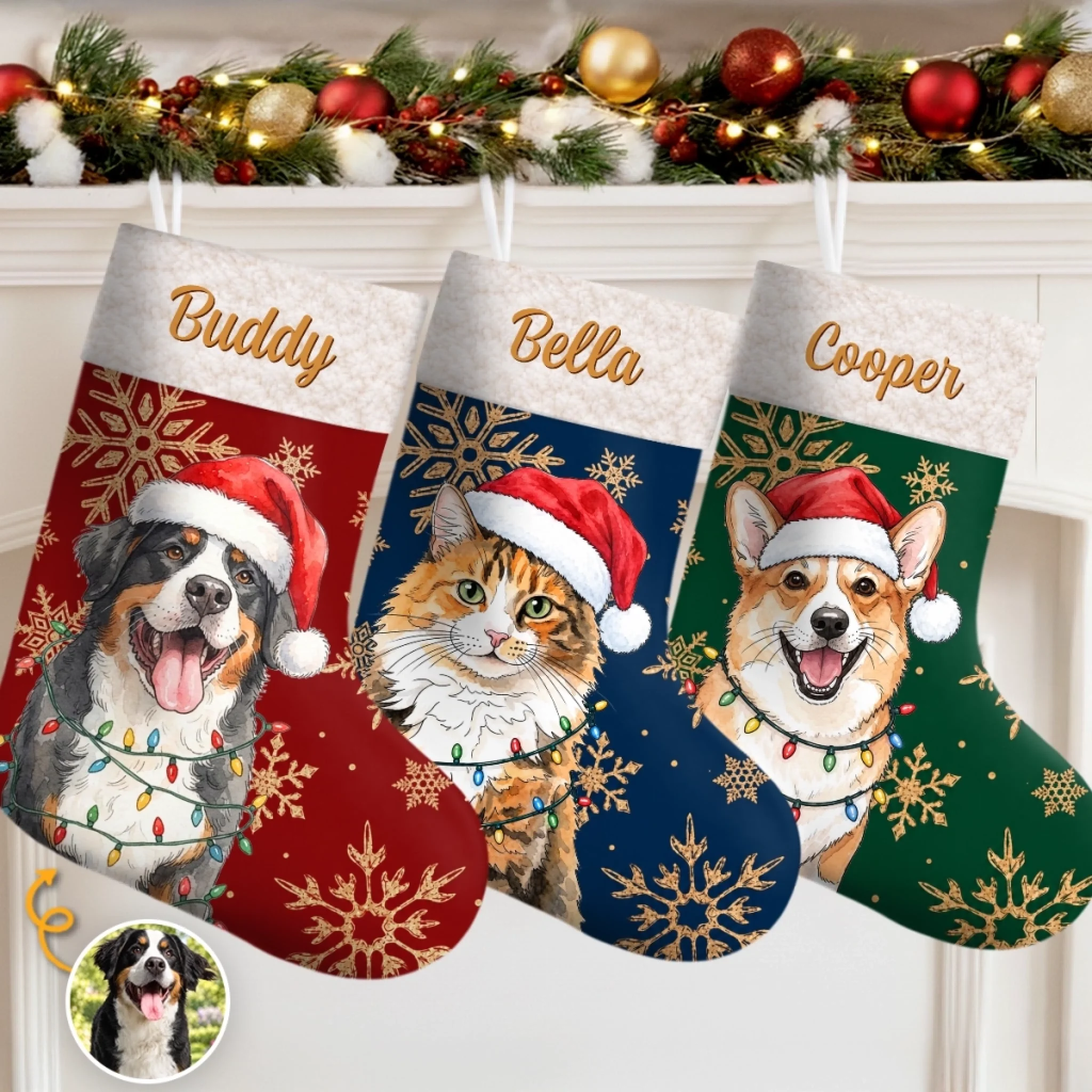 Custom Photo Christmas Stocking, Personalized Pet Lover Gift for Dog Moms, Cat Dads & Furry Helpers