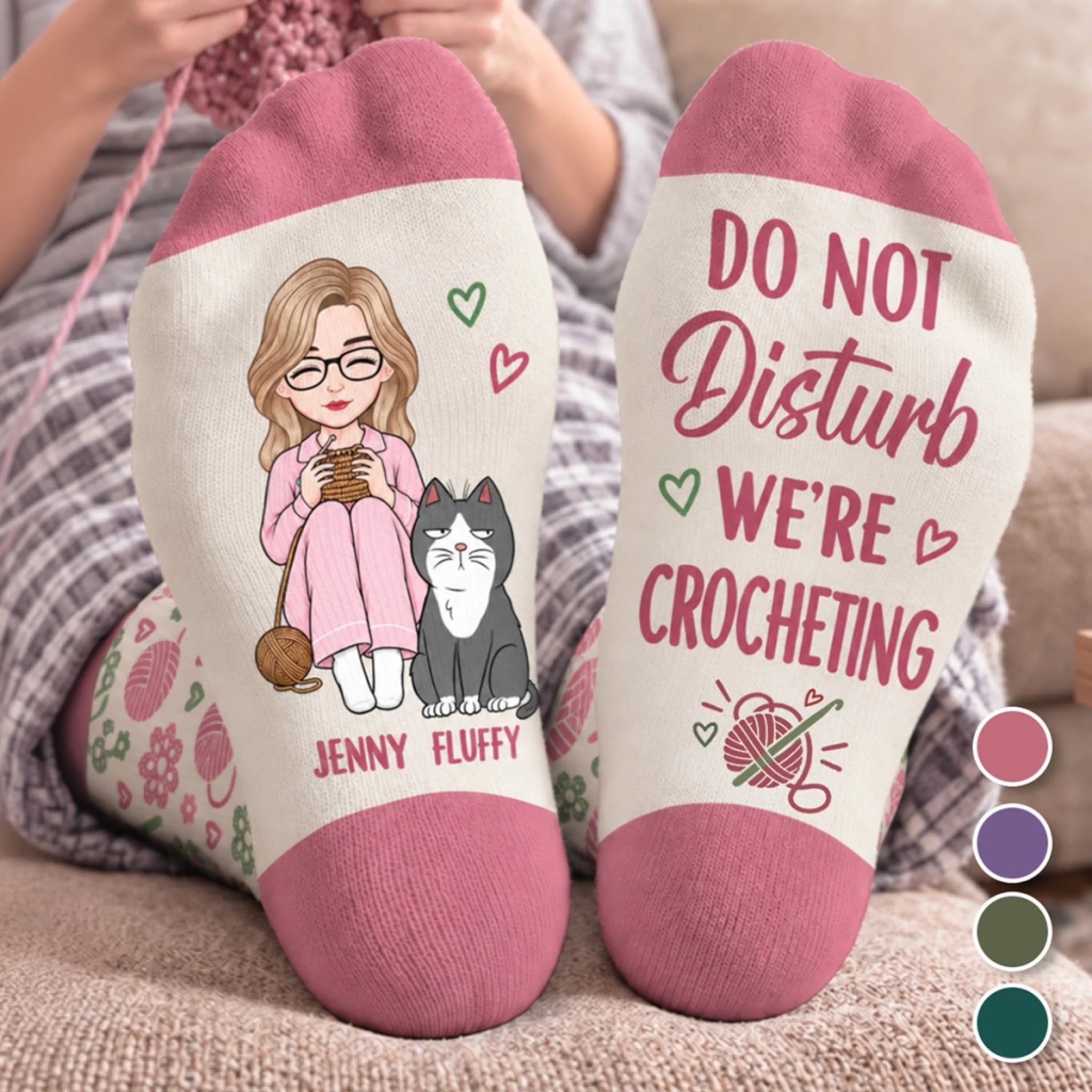 Custom Yarn Crew Socks Personalized Birthday Gift for Crochet Knitting Lovers and Fur Baby Fans