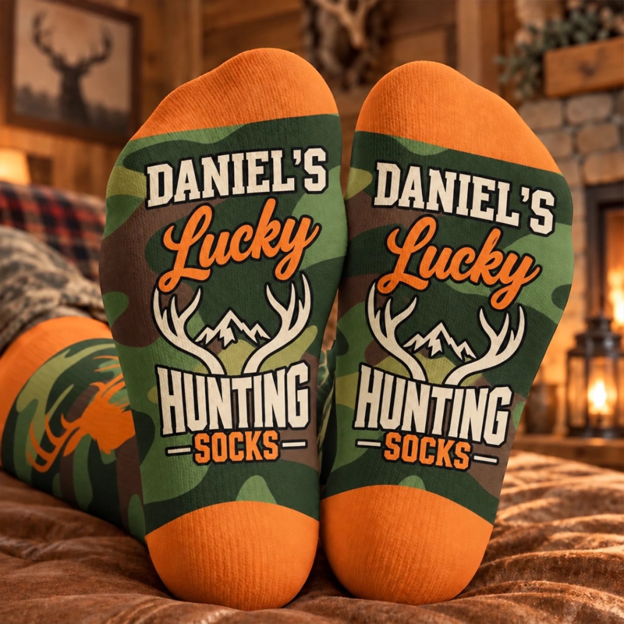 Custom Crew Socks Personalized Hunting Birthday Gift for Hunters, Dad, Husband, Son or Grandpa