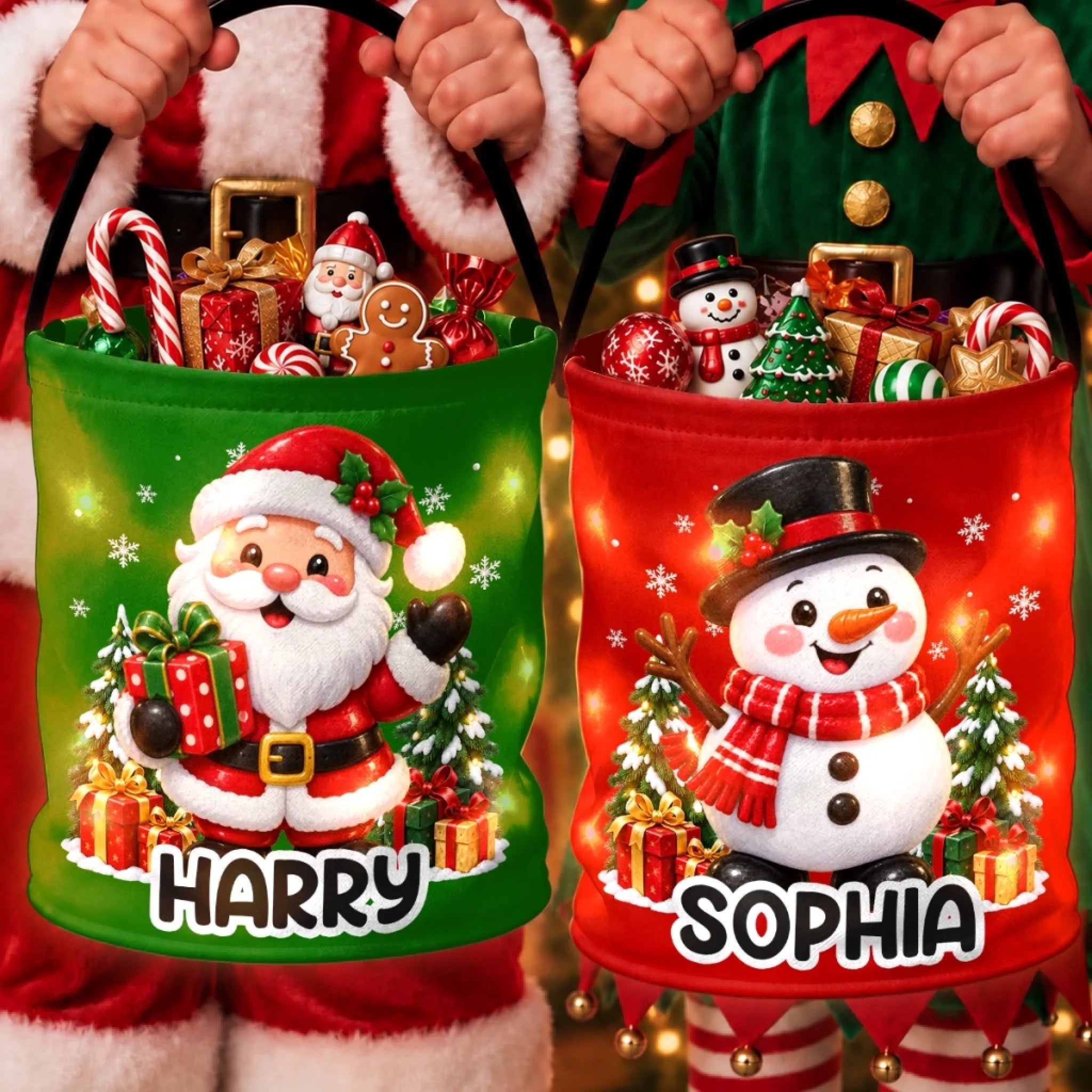 Personalized LED Light Bucket Bag for Kids, Custom Christmas Birthday Gift, Jingle All The Way