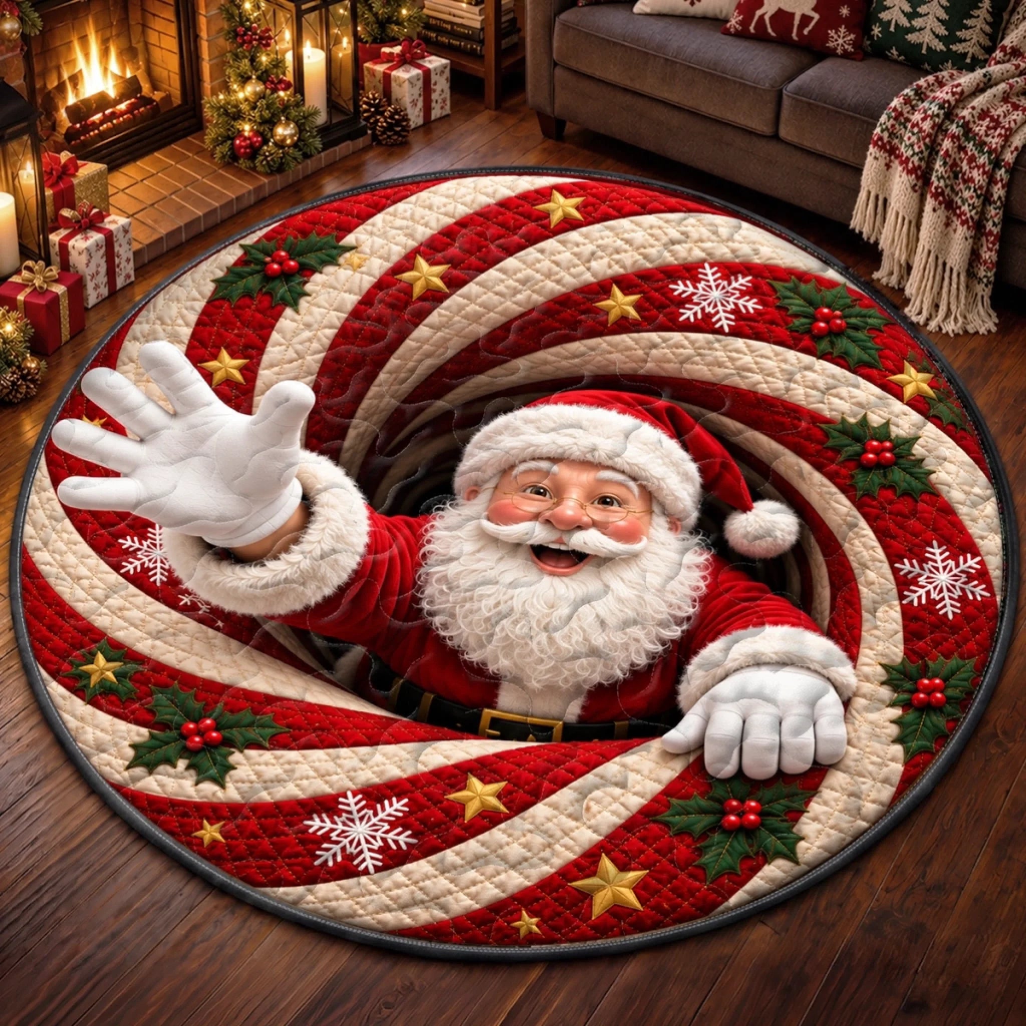 Custom Quilted Round Mat, Personalized Cozy Home Rug for Christmas Birthday Gifts for Family