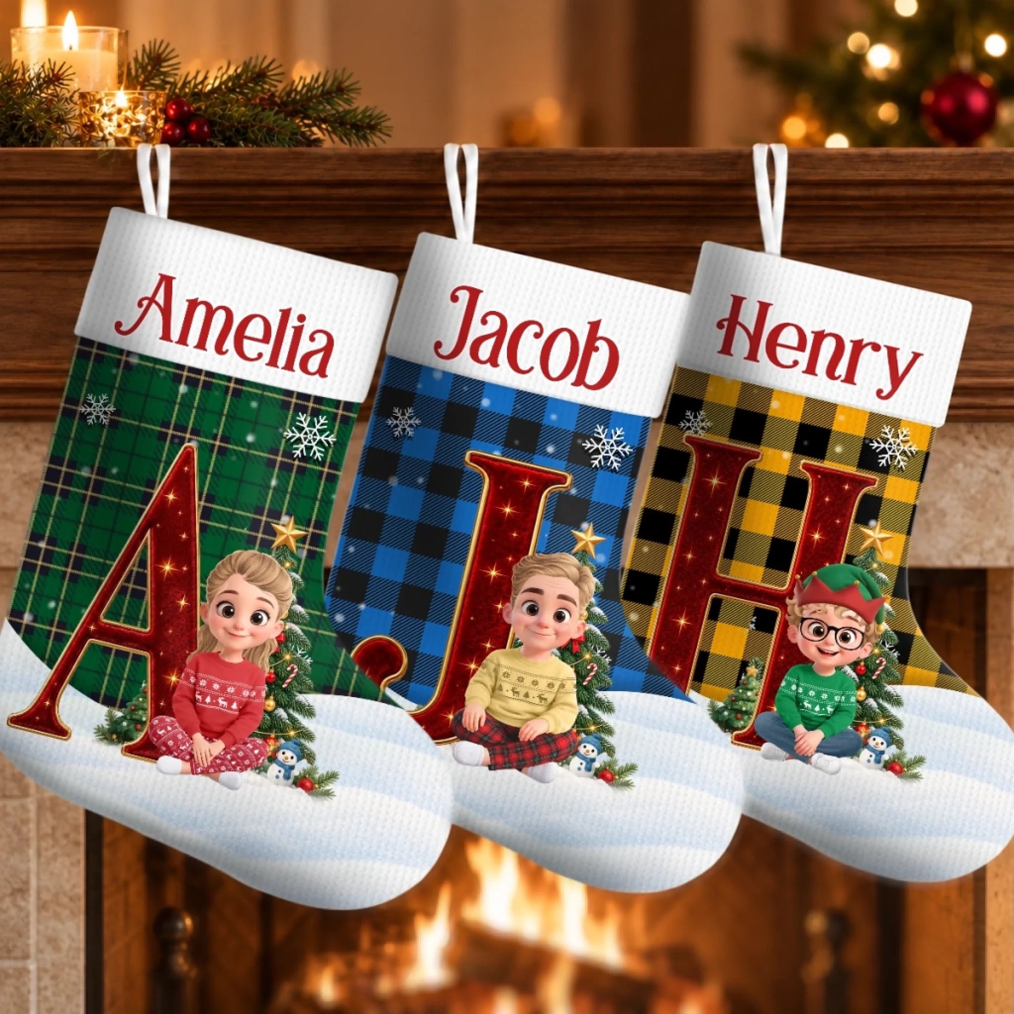 Custom Christmas Stocking, Personalized Holiday Gift for Mom Dad Brother Sister, Cozy Family Decor