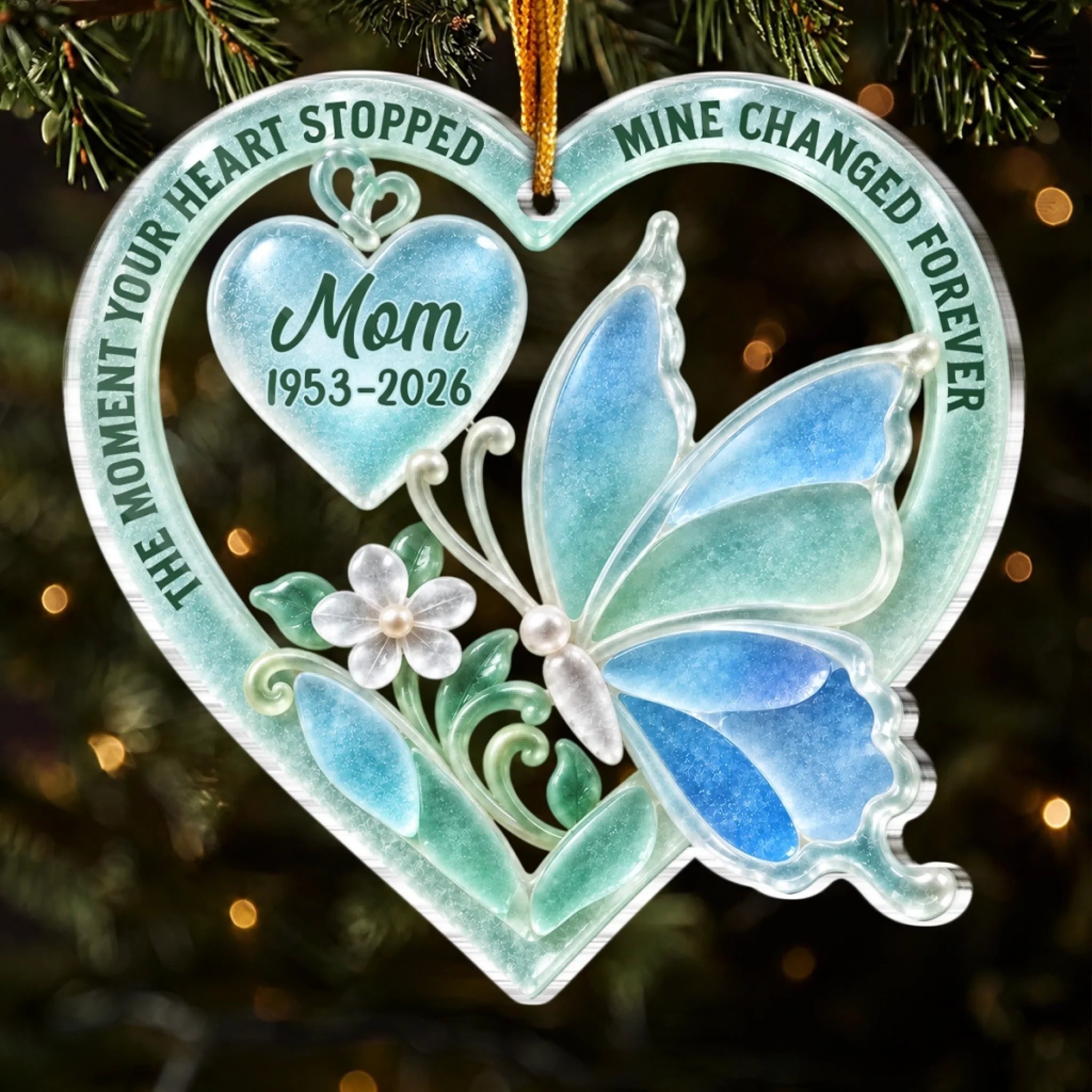 Custom Sea Glass Acrylic Memorial Ornament, Personalized Christmas Sympathy Gift for Loss of Mom or Dad