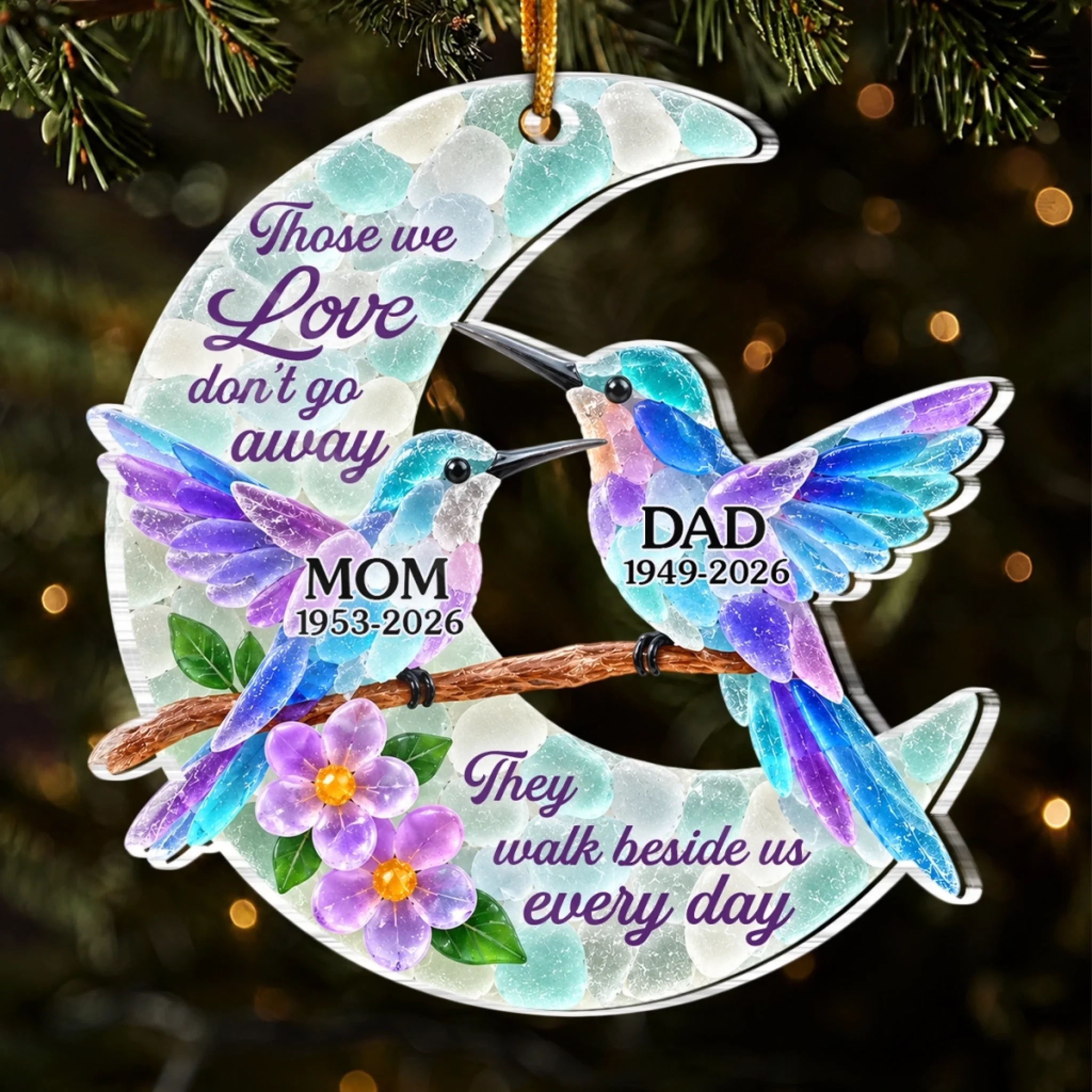 Custom Sea Glass Acrylic Ornament Personalized Christmas Memorial Sympathy Gift for Loss of Mom or Dad