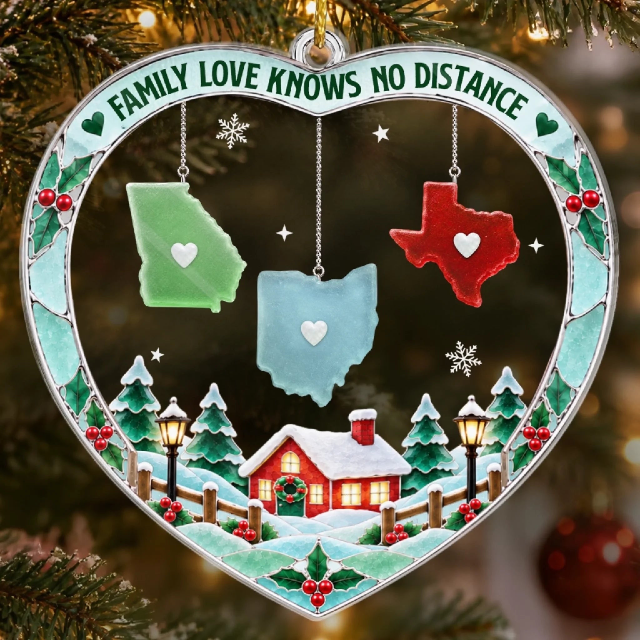 Custom Long Distance Acrylic Ornament, Personalized Christmas Gift for Family Apart But Never Alone