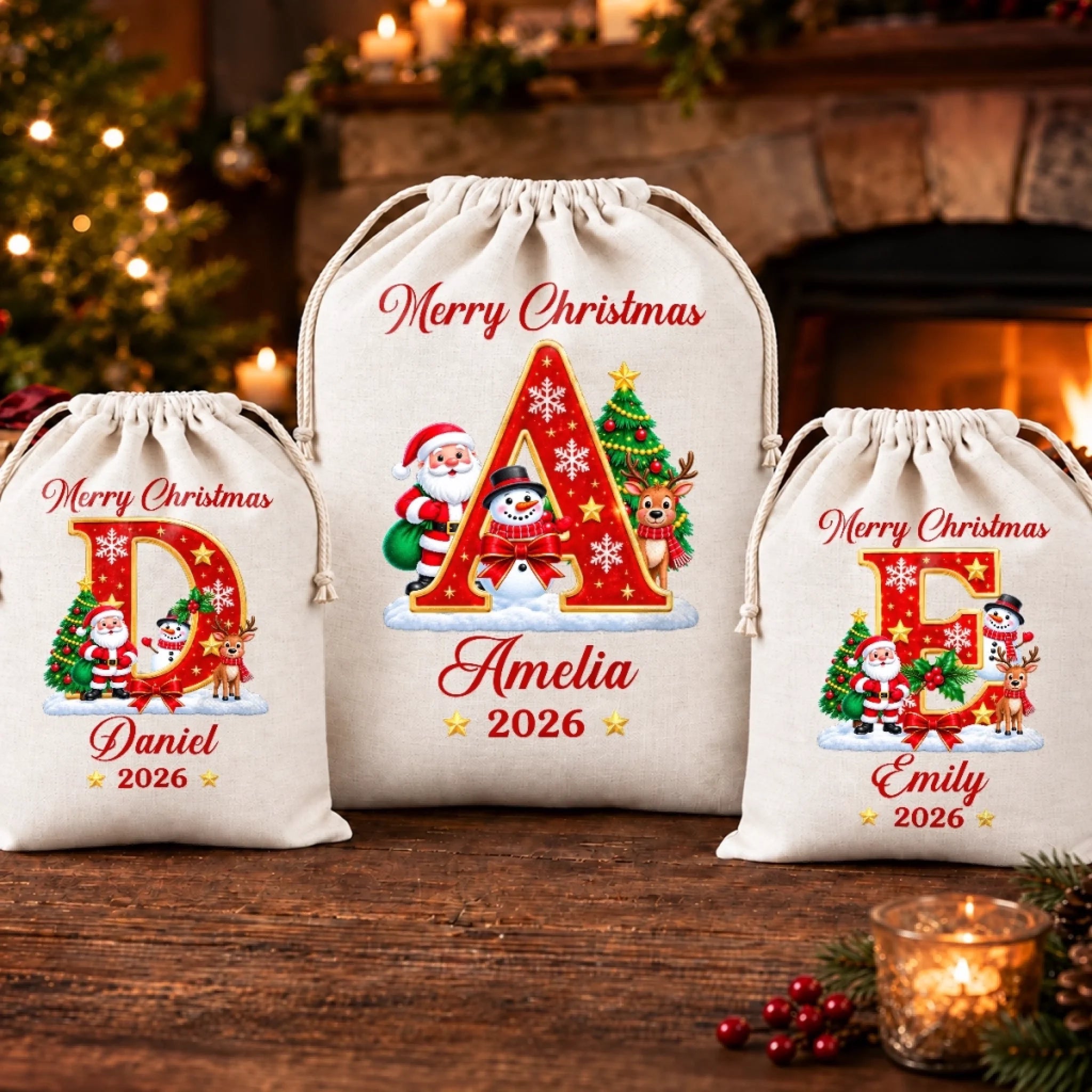Custom Drawstring Gift Bag Personalized Christmas or Birthday Gift Bag for Mom Dad Brother Sister
