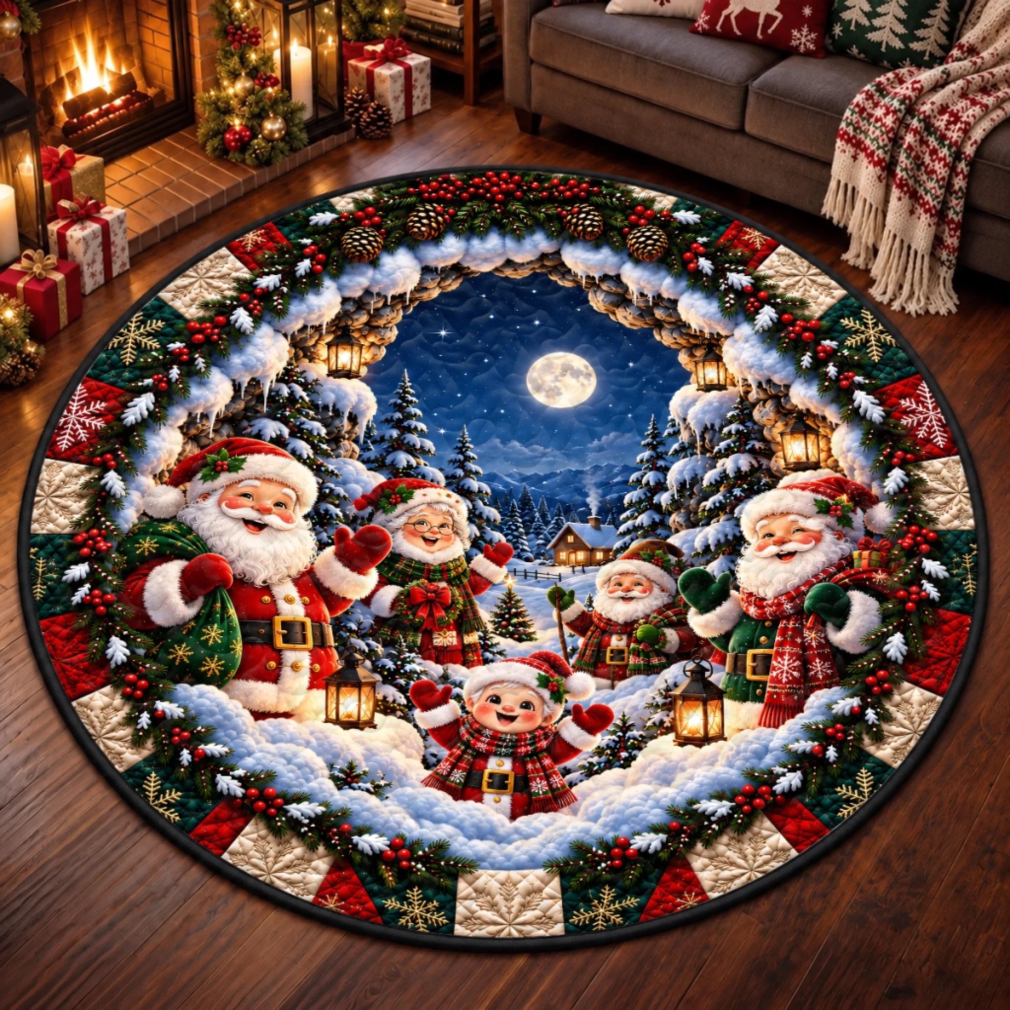 Custom Quilted Round Mat Personalized Winter Gift for Mom Dad Brother Sister Christmas Birthday