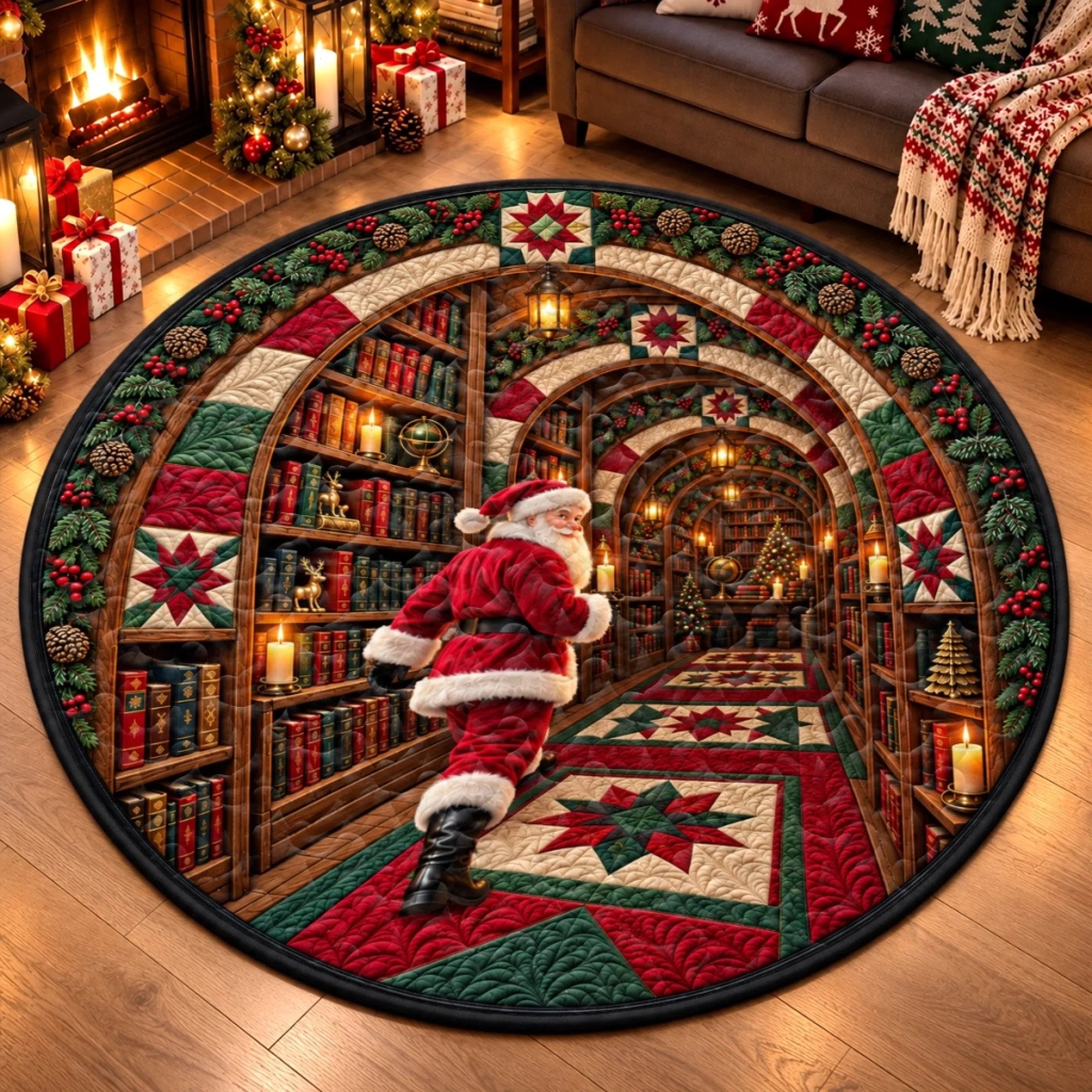 Custom Quilted Round Mat Personalized Secret Library Welcome Mat Gift for Christmas Birthday