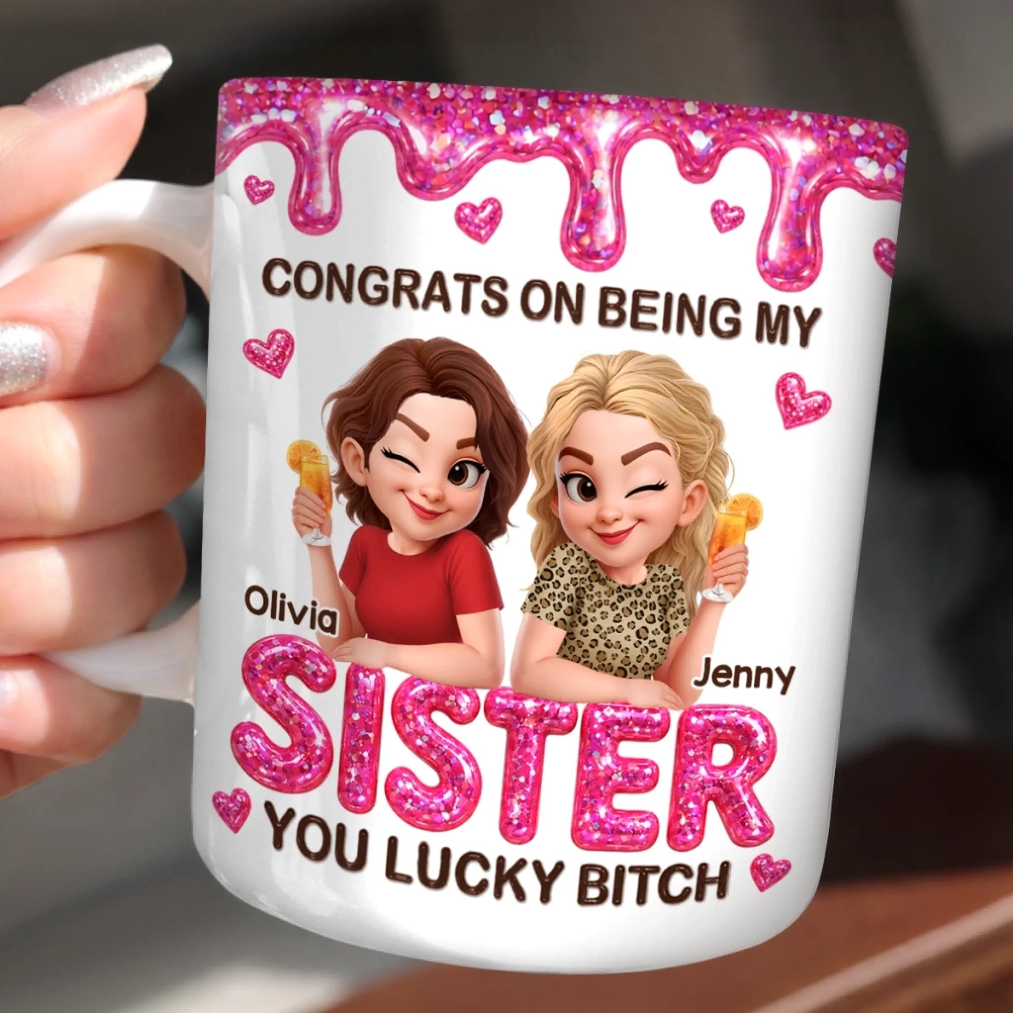 Custom 3D Inflated Effect Printed Mug, Personalized Best Friend Birthday Gift for Women, Besties, Sisters and BFF