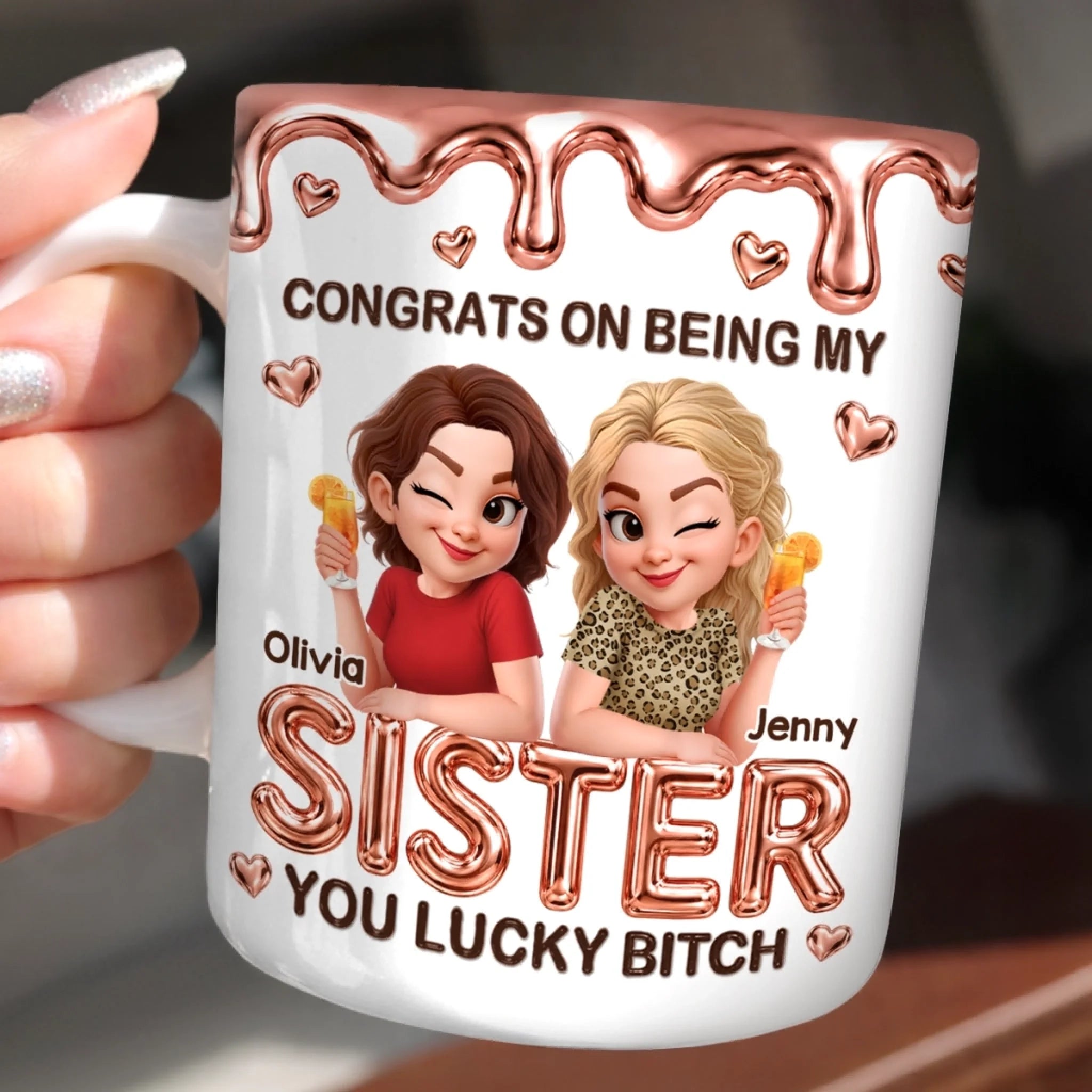 Custom 3D Inflated Effect Printed Mug, Personalized Best Friend Birthday Gift for Women