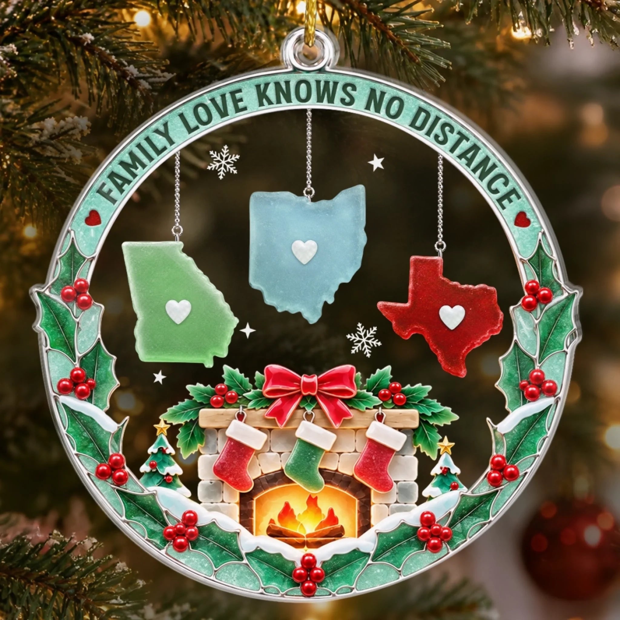 Custom Long Distance Acrylic Ornament, Personalized Christmas Birthday Gift for Family, Together in Every Season