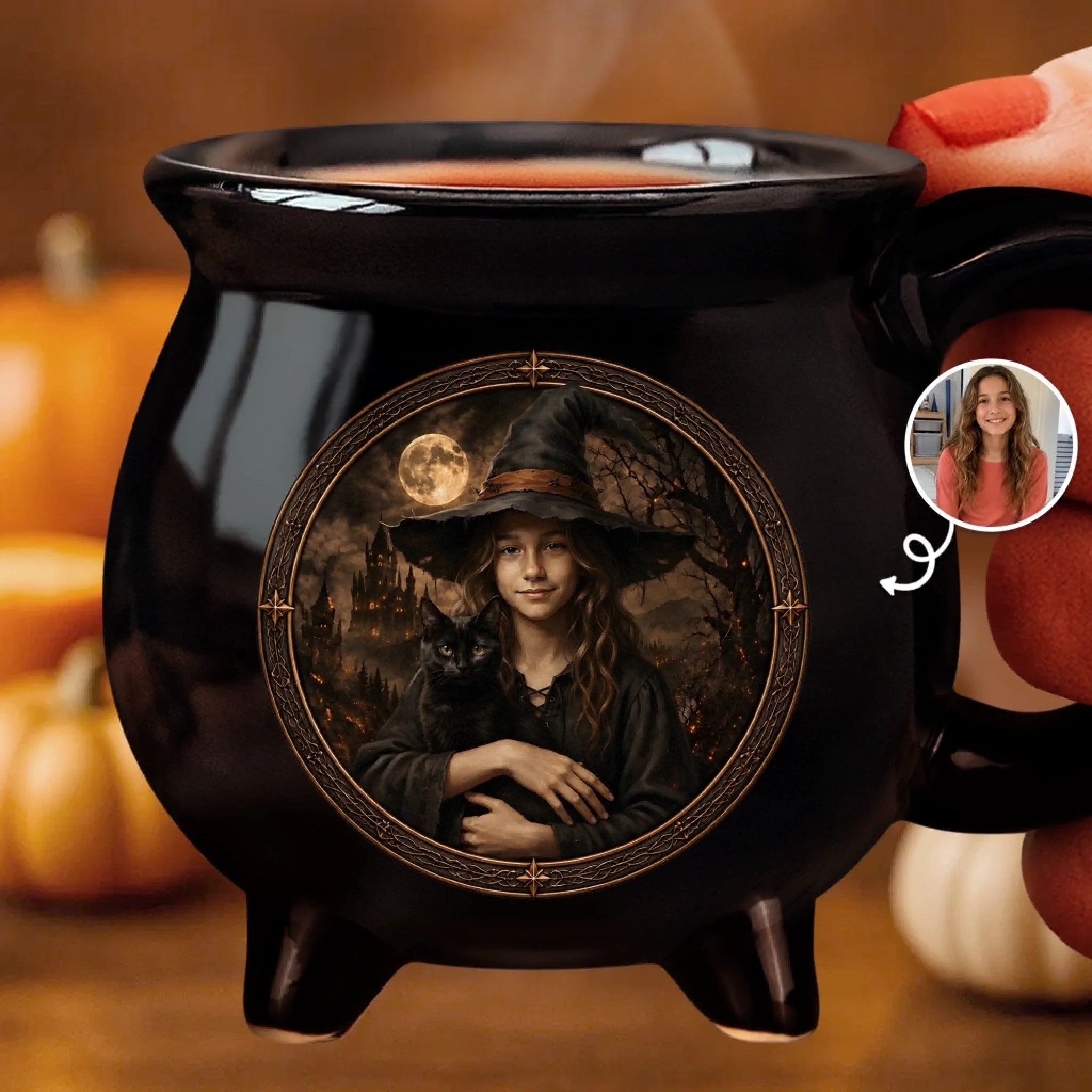 Custom Photo Witchy Cauldron Coffee Mug, Personalized Halloween Gift for Witch, Wife, Mom or Bestie
