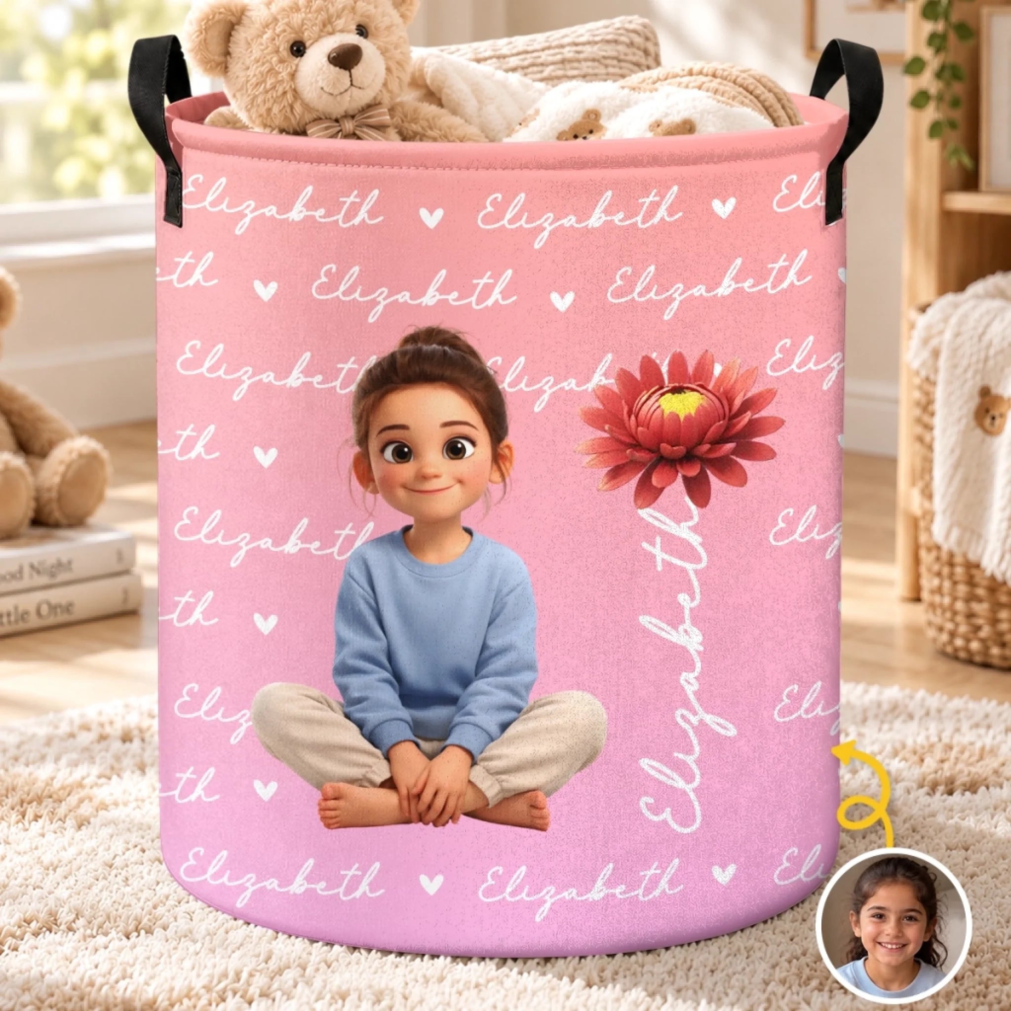 Custom Photo Laundry Basket, Personalized Birthday Gift for Kids, Little Joys Big Smiles