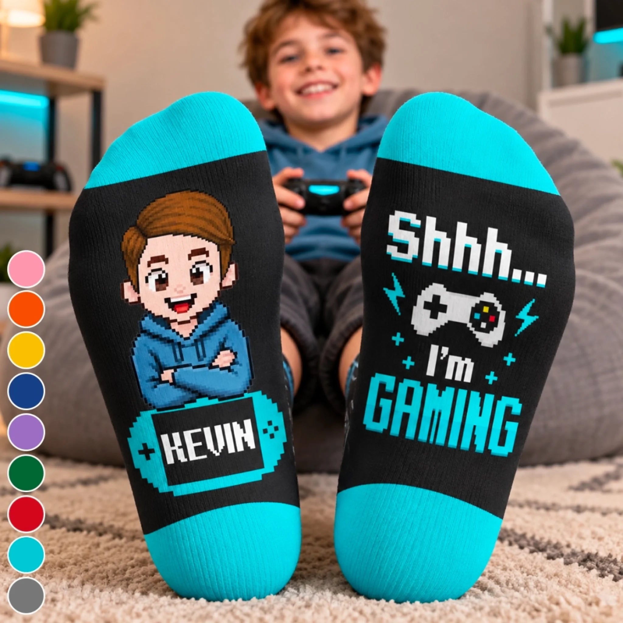 Custom Gamer Crew Socks Personalized Birthday Gift for Gamers and Game Lovers Ready for the Next Level