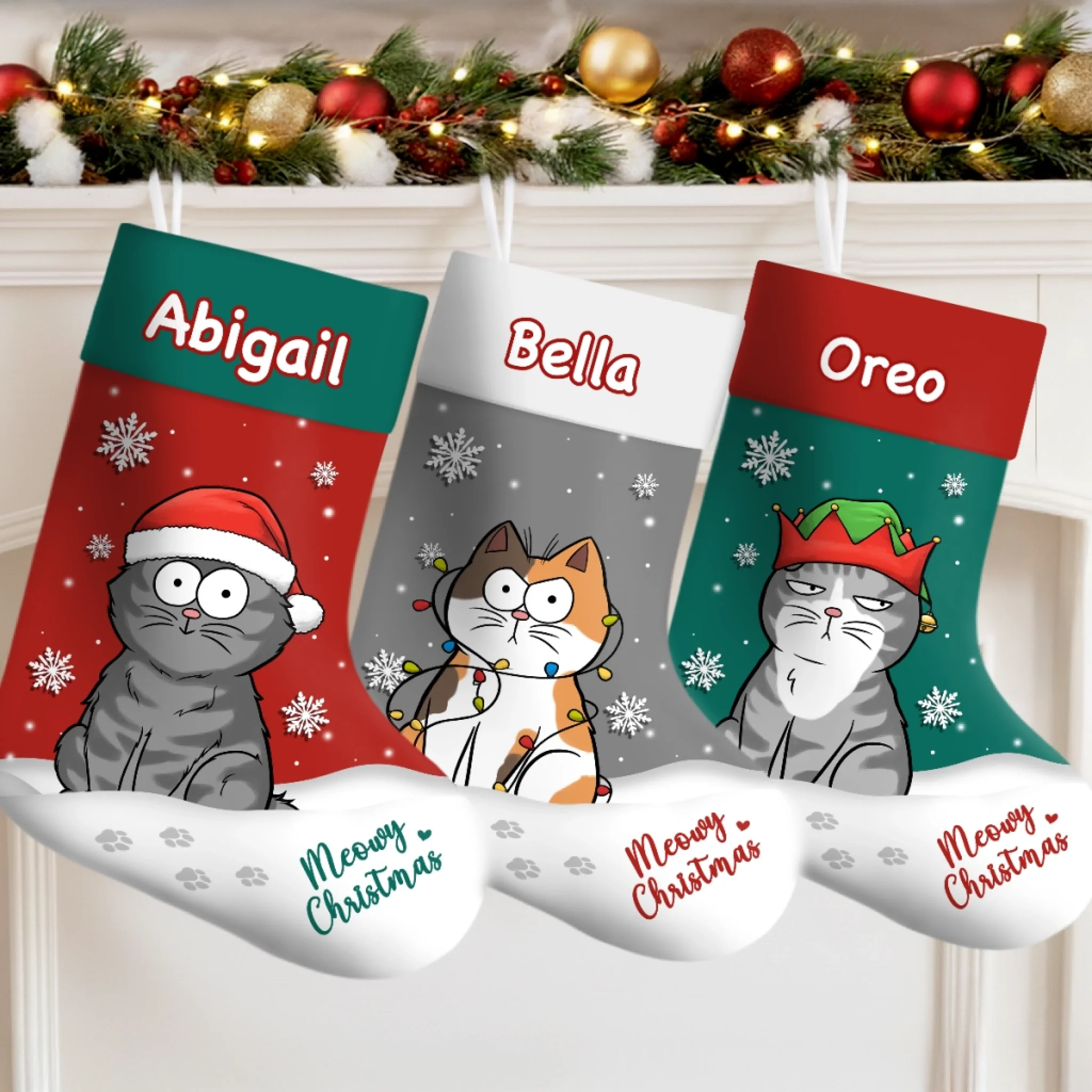 Custom Christmas Stocking for Dog and Cat Lovers, Personalized Meowy Woofmas Gift for Pet Parents