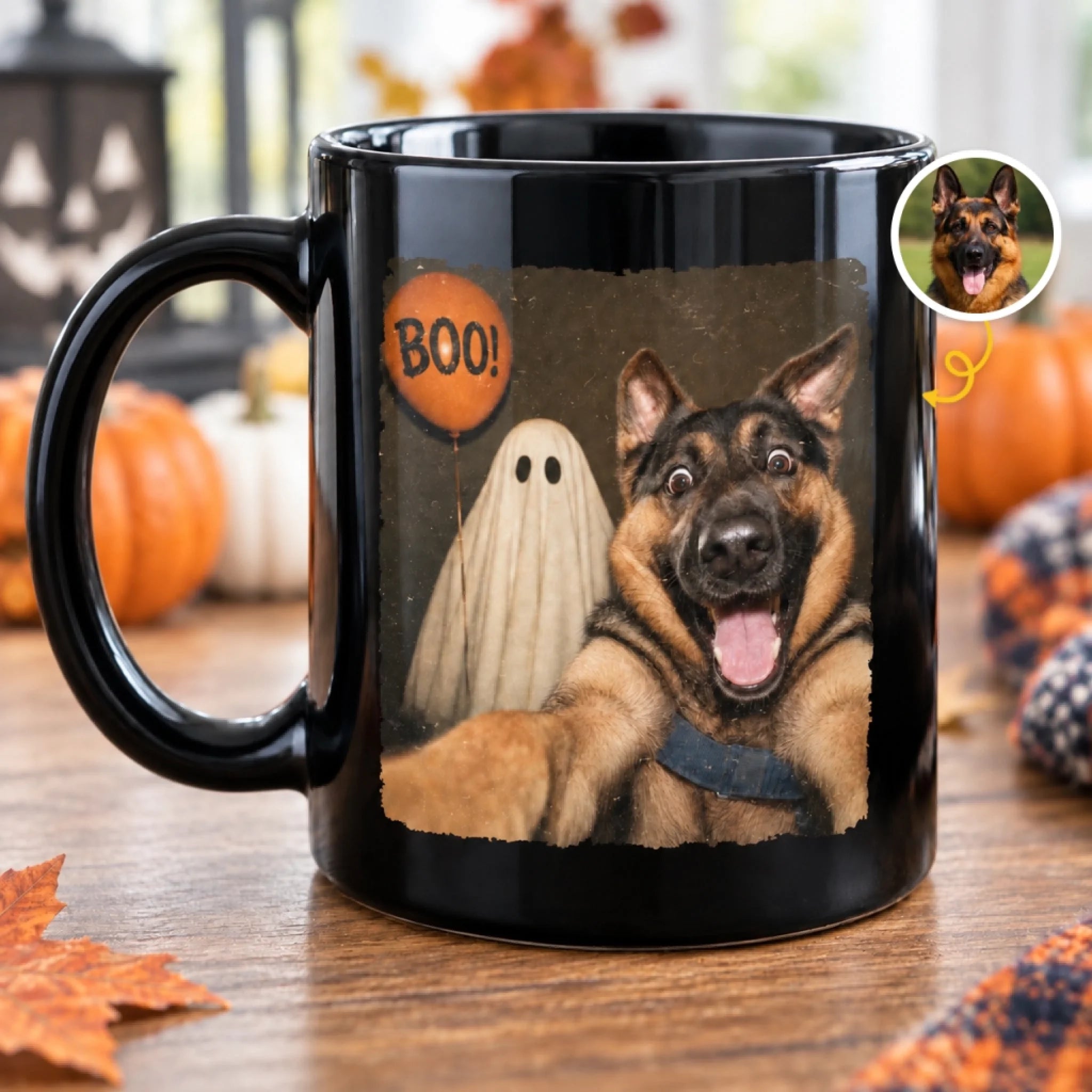 Custom Photo Funny Black Mug Personalized Halloween Birthday Gift for Dog Cat Lovers