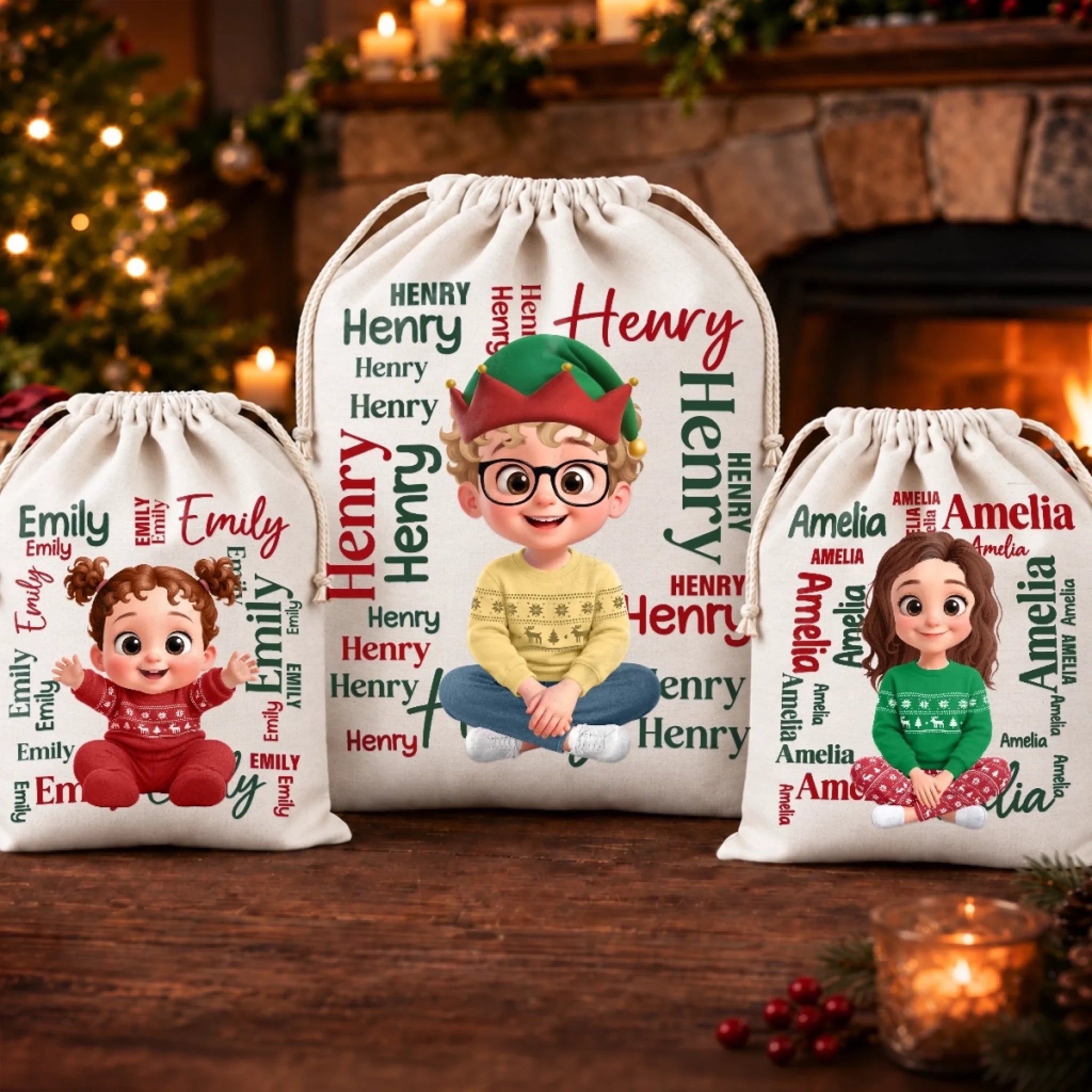Personalized Drawstring Gift Bag for Christmas or Birthday Gifts for Mom Dad Brother Sister