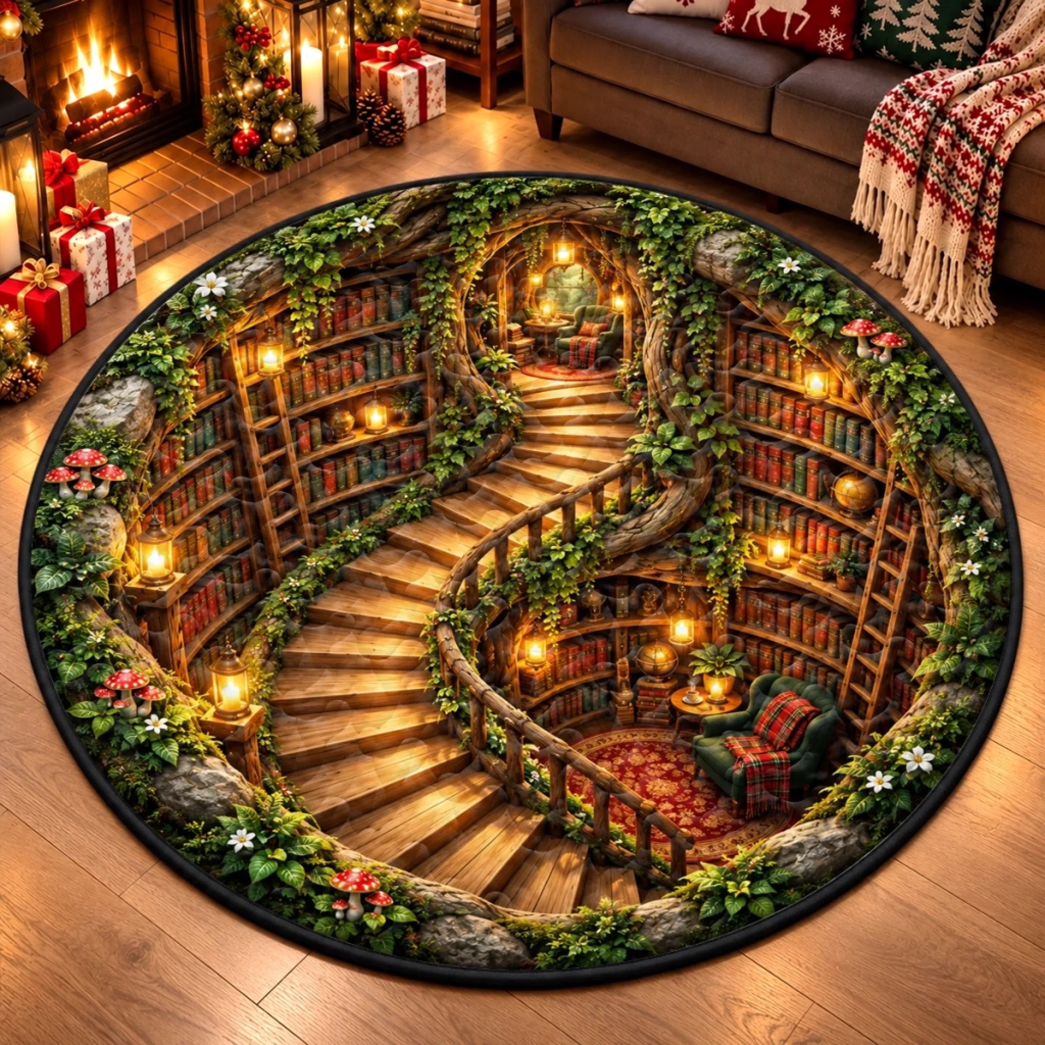 Custom Quilted Round Mat Personalized Christmas Bookish Gift for Book Lovers and Cozy Reading Corners