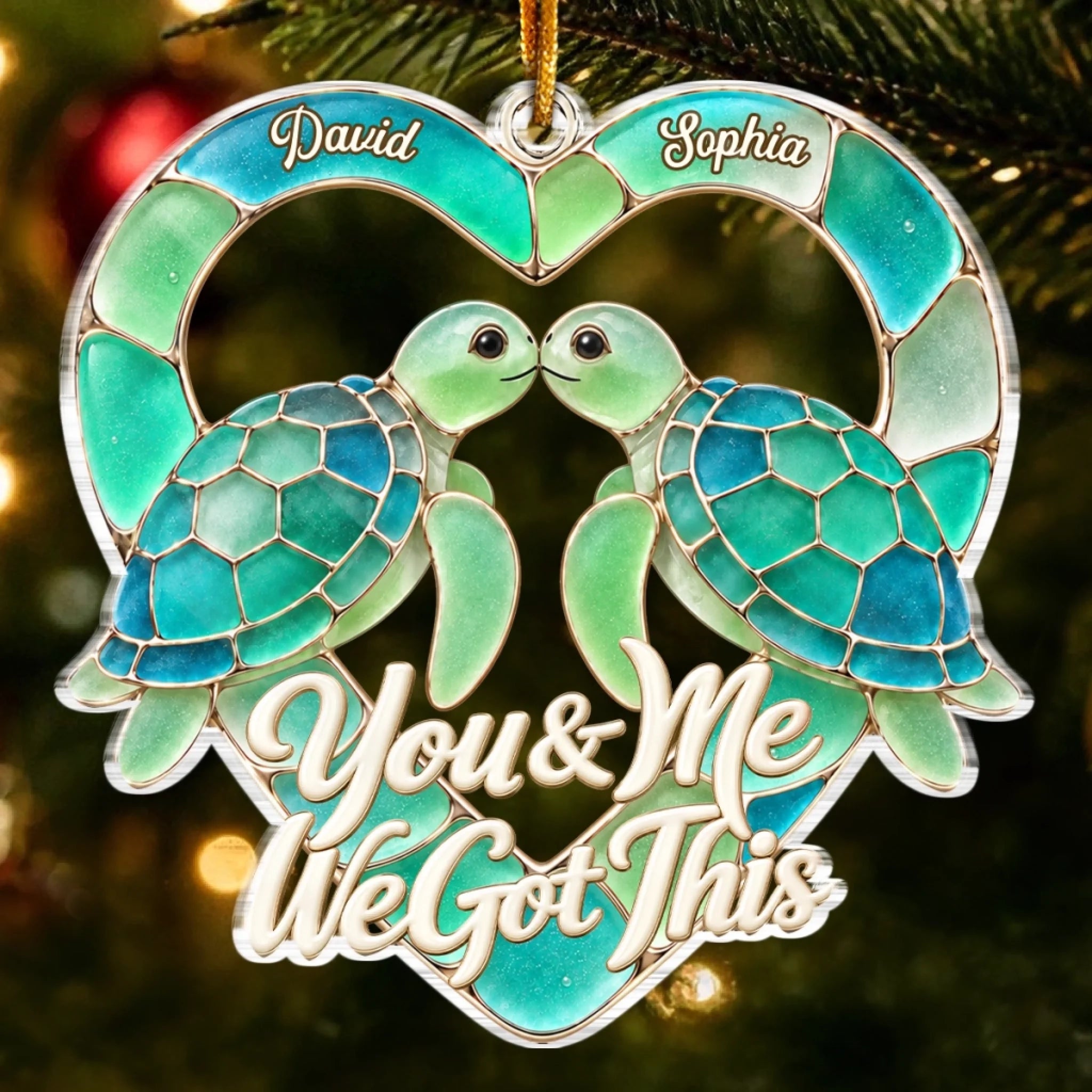 Custom Sea Glass Acrylic Ornament Personalized Sea Turtle Anniversary Wedding Christmas Gift for Couples