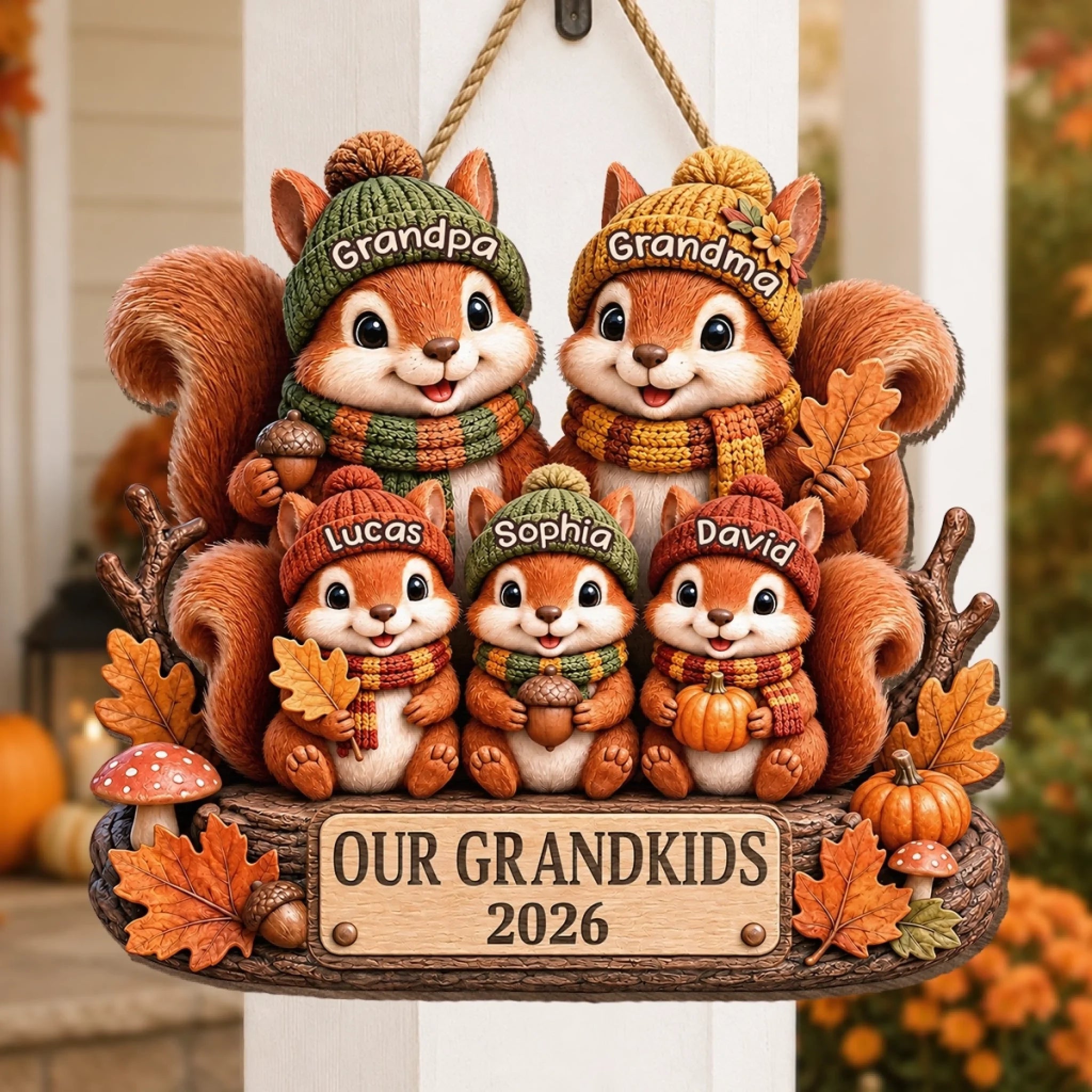 Custom Squirrels and Nuts Wood Sign Personalized Birthday Gift for Grandma and Grandpa