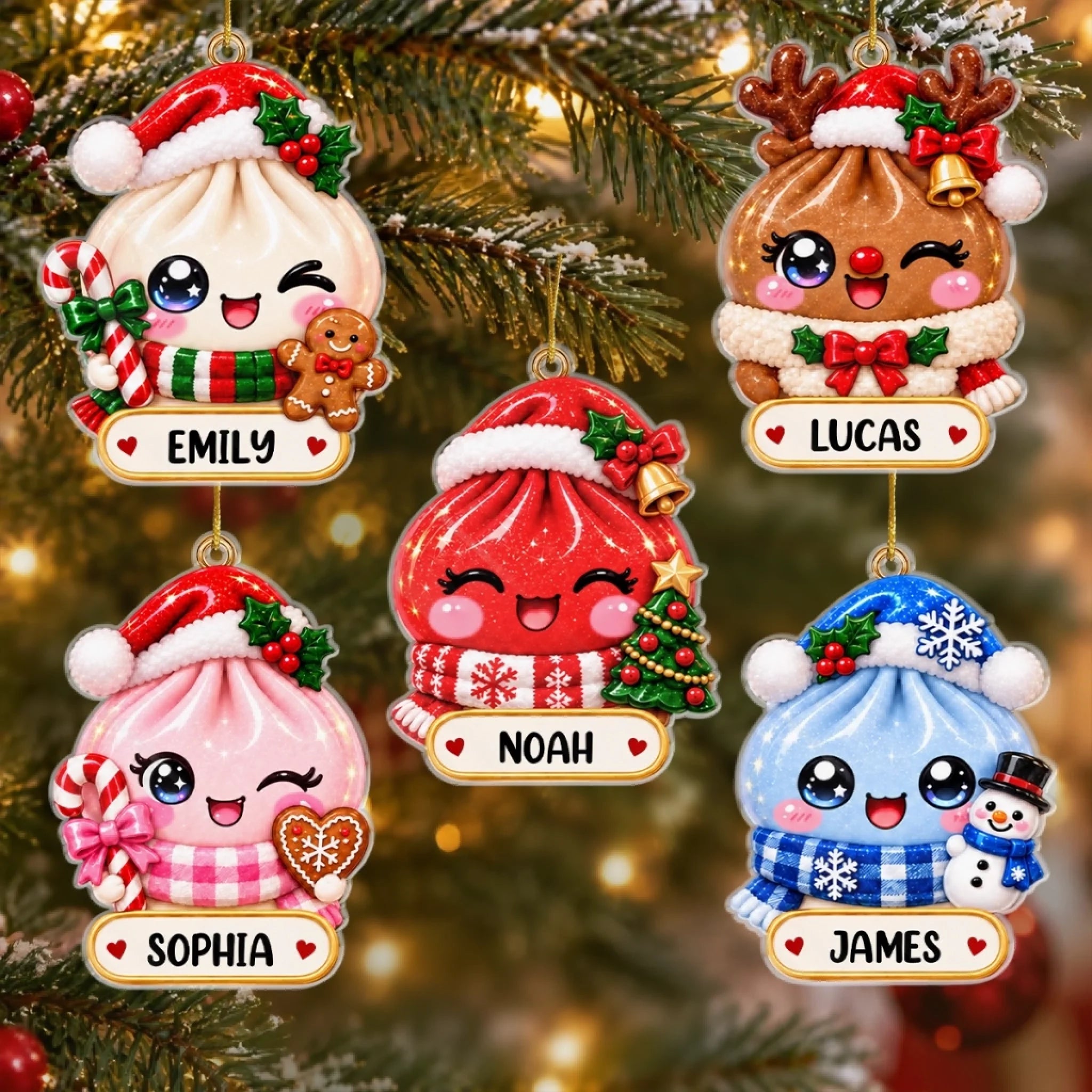 Custom Dumpling Squishy Acrylic Ornament Personalized Christmas or Birthday Gift for Kids