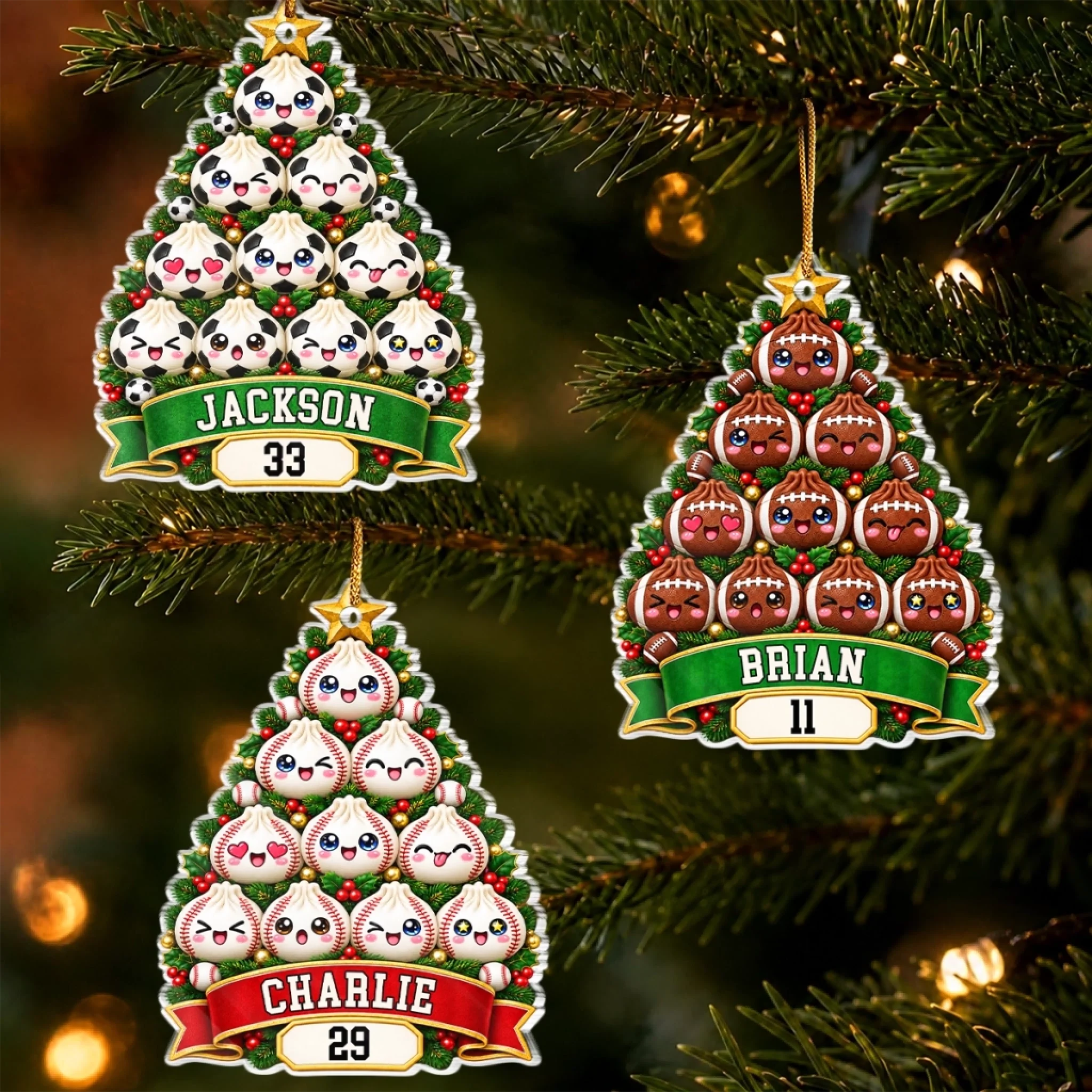 Personalized Dumpling Squishy Acrylic Ornament, Custom Christmas or Birthday Gift for Kids and Sports Fans