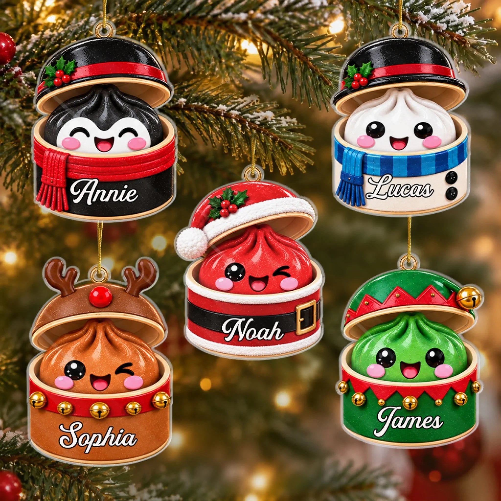 Custom Dumpling Squishy Acrylic Ornament Personalized Christmas or Birthday Gift for Kids