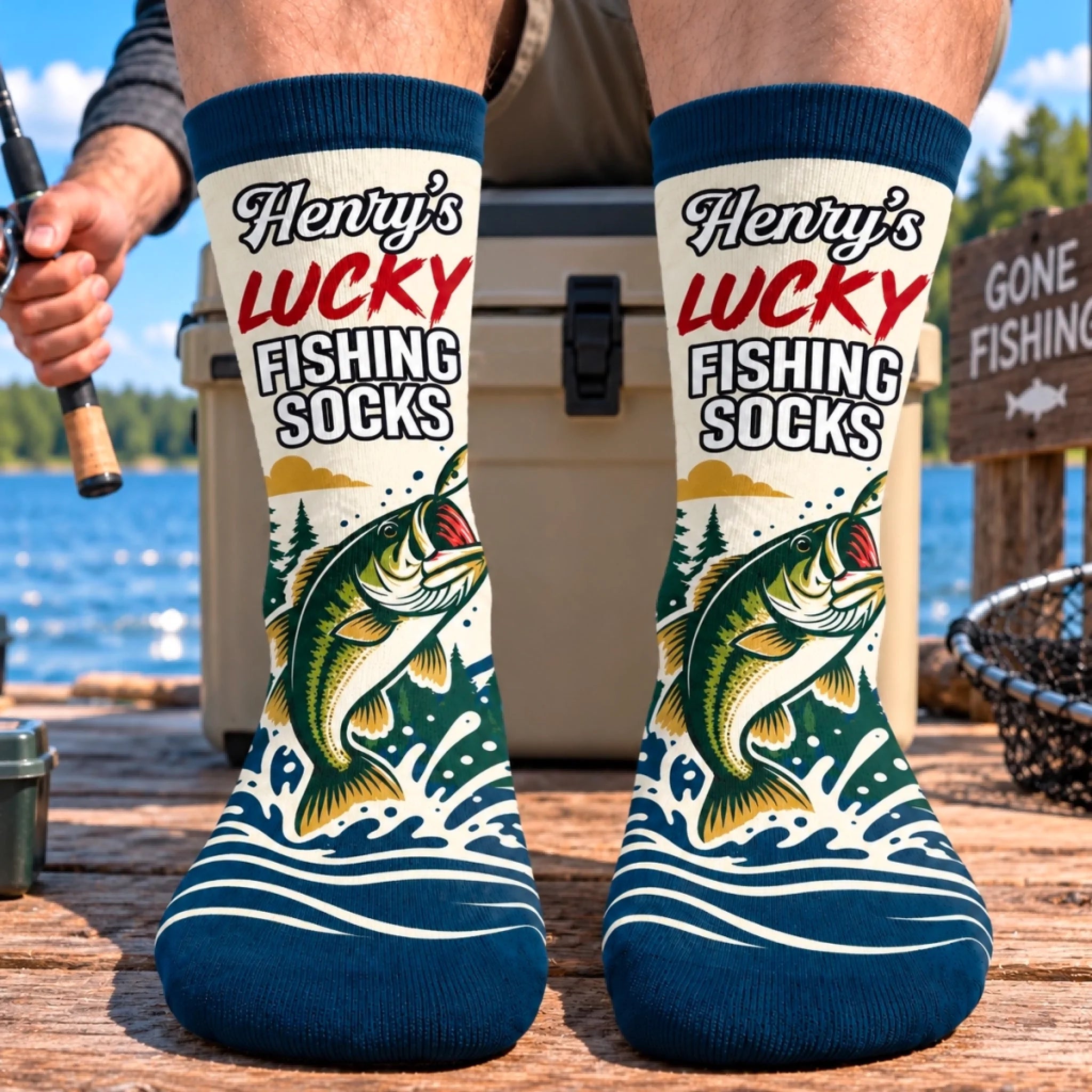 Custom Crew Socks Personalized Birthday Fishing Gift for Fisherman Catch Me By The Lake