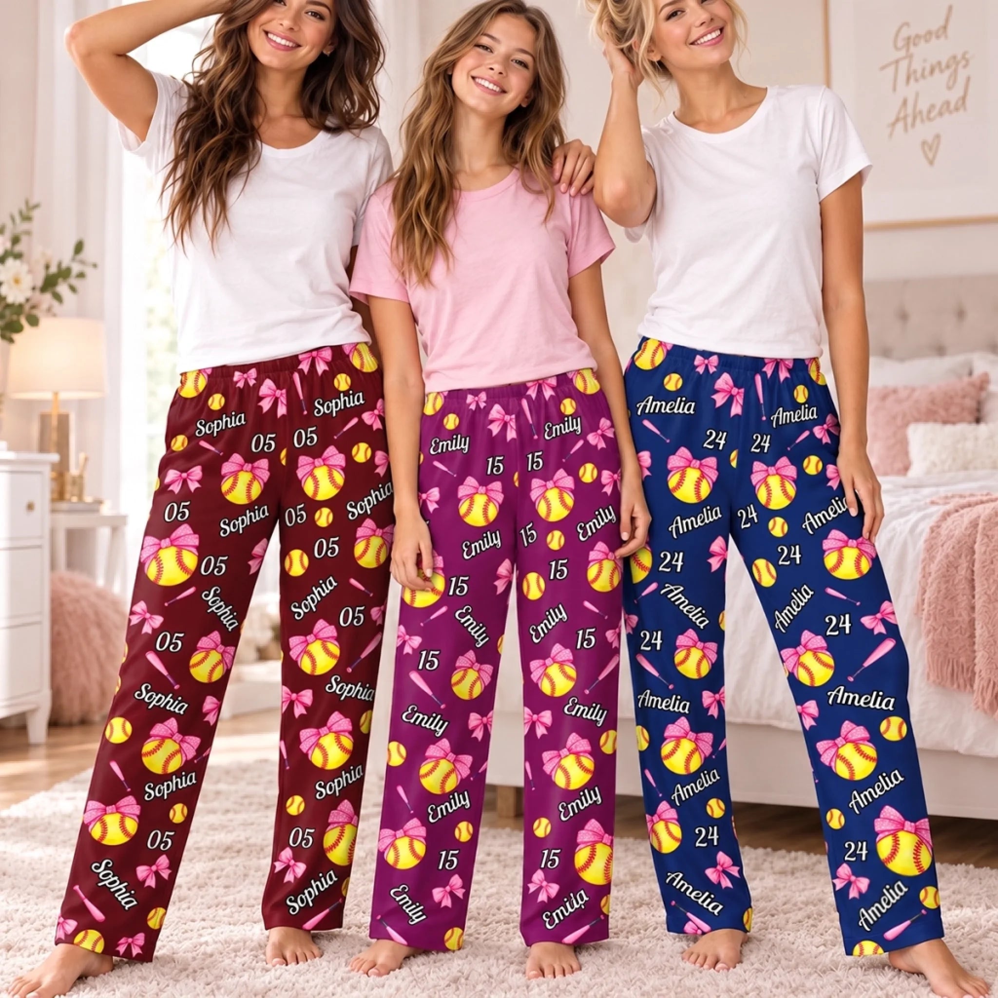 Custom Baseball Pajama Pants Personalized Gift for Baseball Lovers, Mom, Wife, Daughter, Grandma