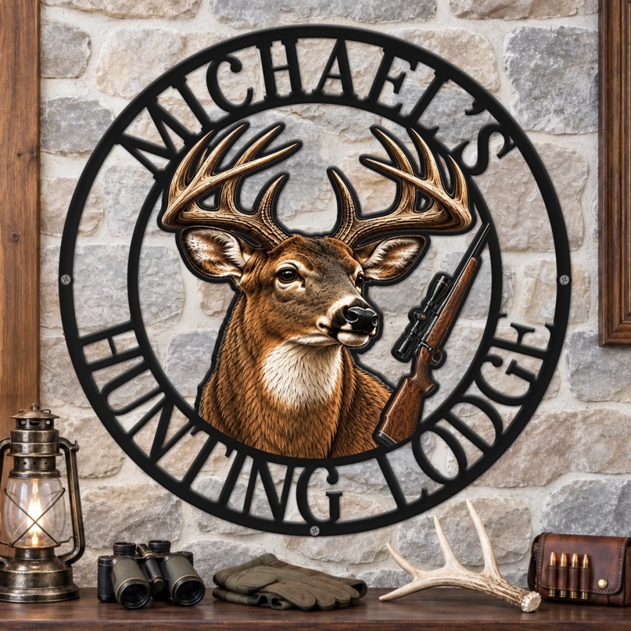 Custom Shaped Metal Sign Personalized Hunter Birthday Gift for Husband Dad Son Grandpa Among The Pines