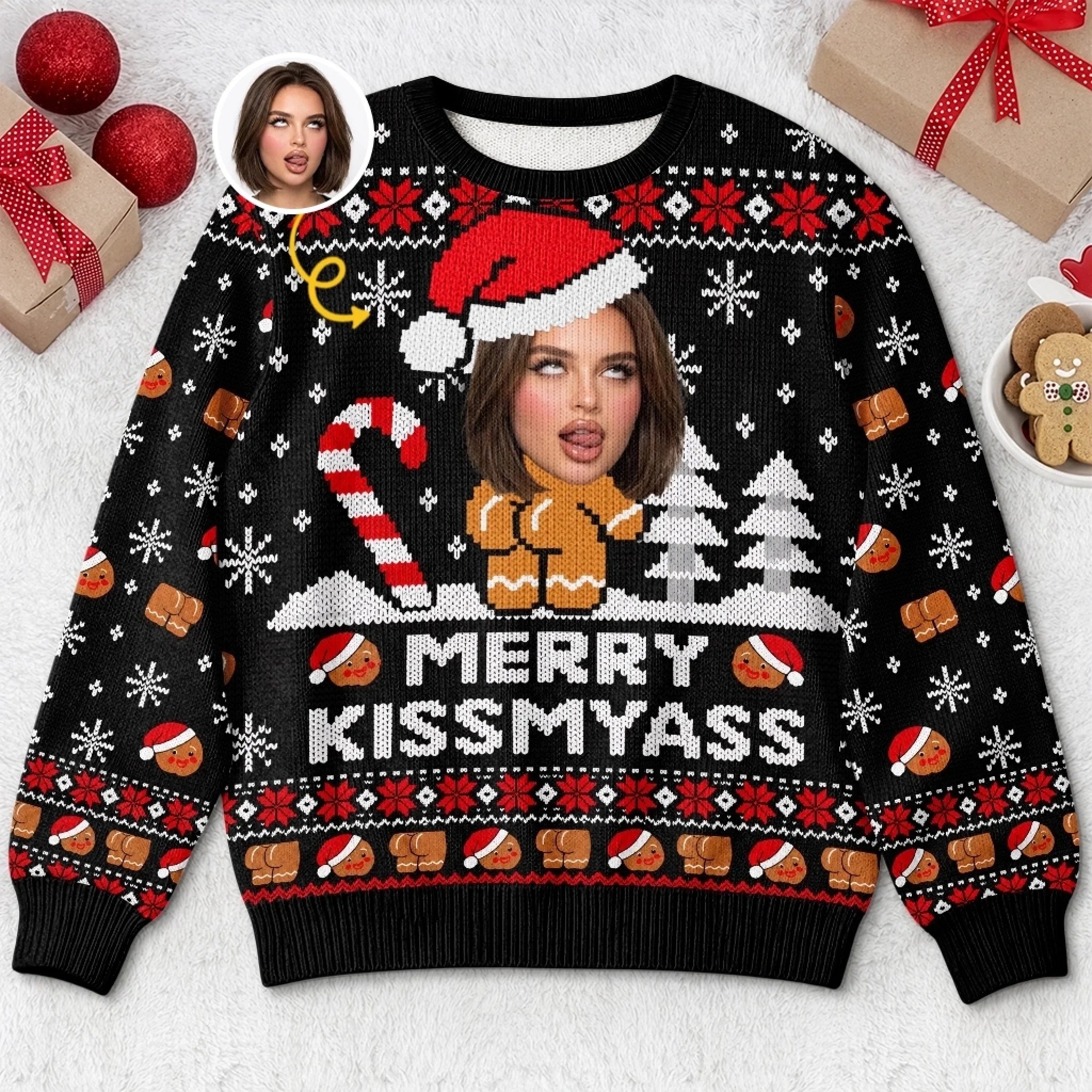 Custom Photo Funny Ugly Sweatshirt Personalized Christmas Birthday Gift for Wife Mom Sister or Bestie