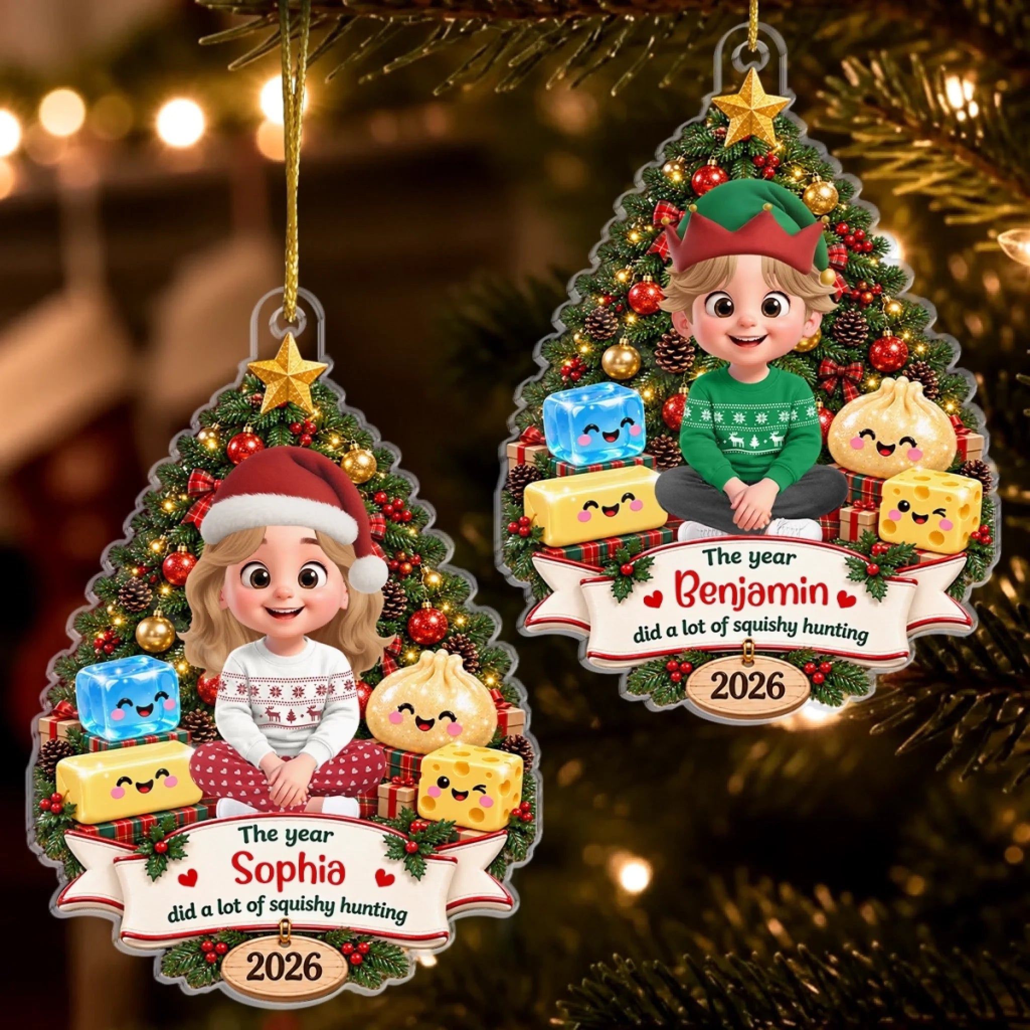 Custom Dumpling Squishy Acrylic Ornament Personalized Christmas Birthday Gift for Family and Kids