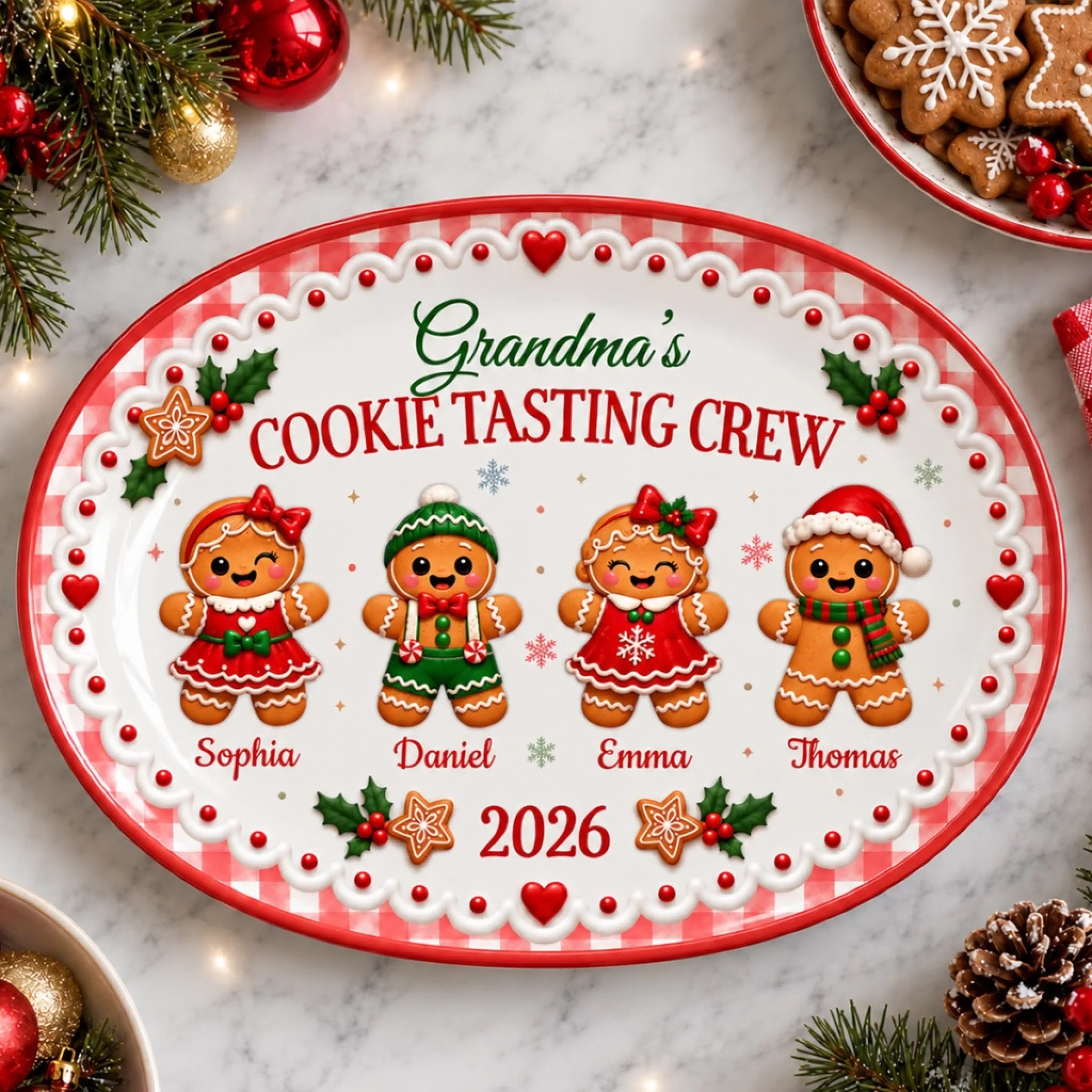 Custom Gingerbread Platter, Personalized Christmas Birthday Gift for Mom or Grandma